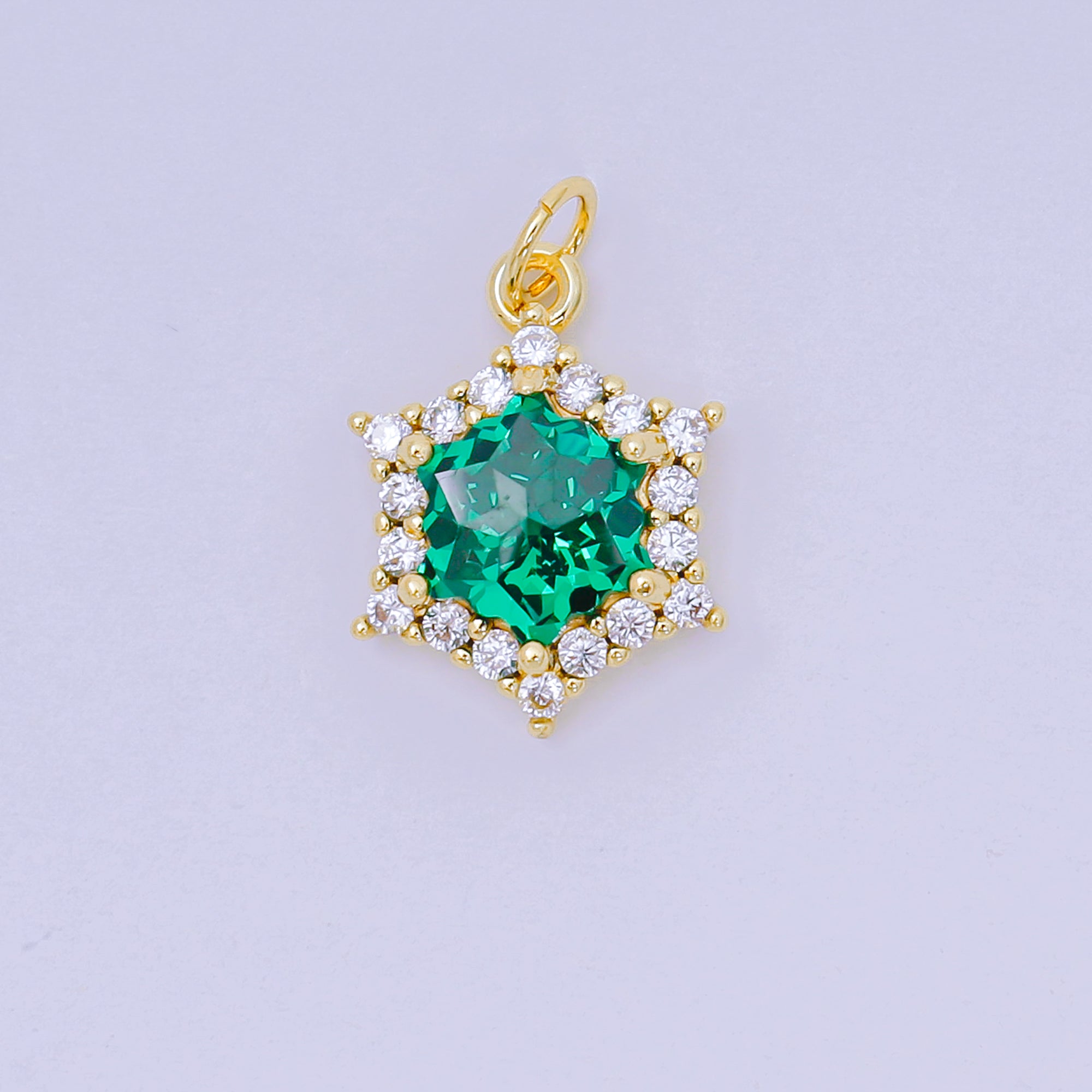 24K Gold Filled 16.9mm Micro Paved & Multicolor CZ Northen Star-Shaped Charm | AC-1575 - AC-1581