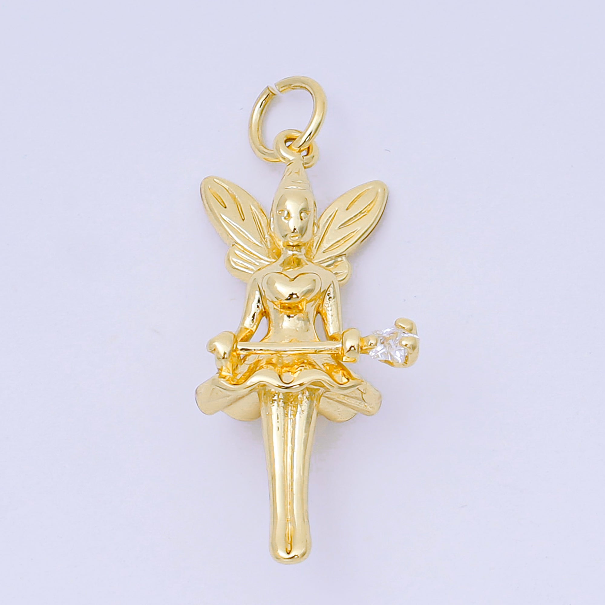 24K Gold Filled 29mm Star-Shaped CZ Little Fairy Angel Charm in Gold & Silver | AC-1582