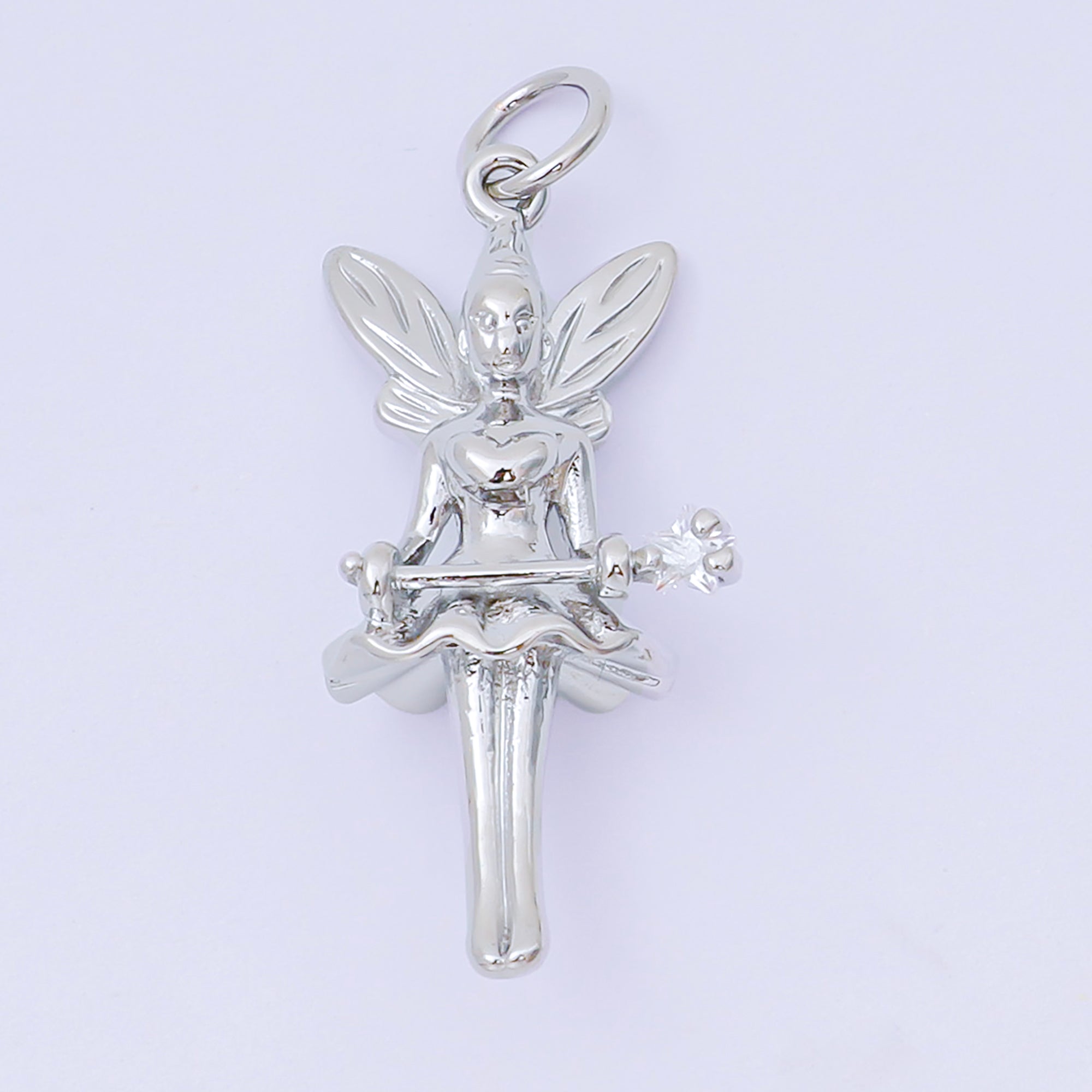 24K Gold Filled 29mm Star-Shaped CZ Little Fairy Angel Charm in Gold & Silver | AC-1582