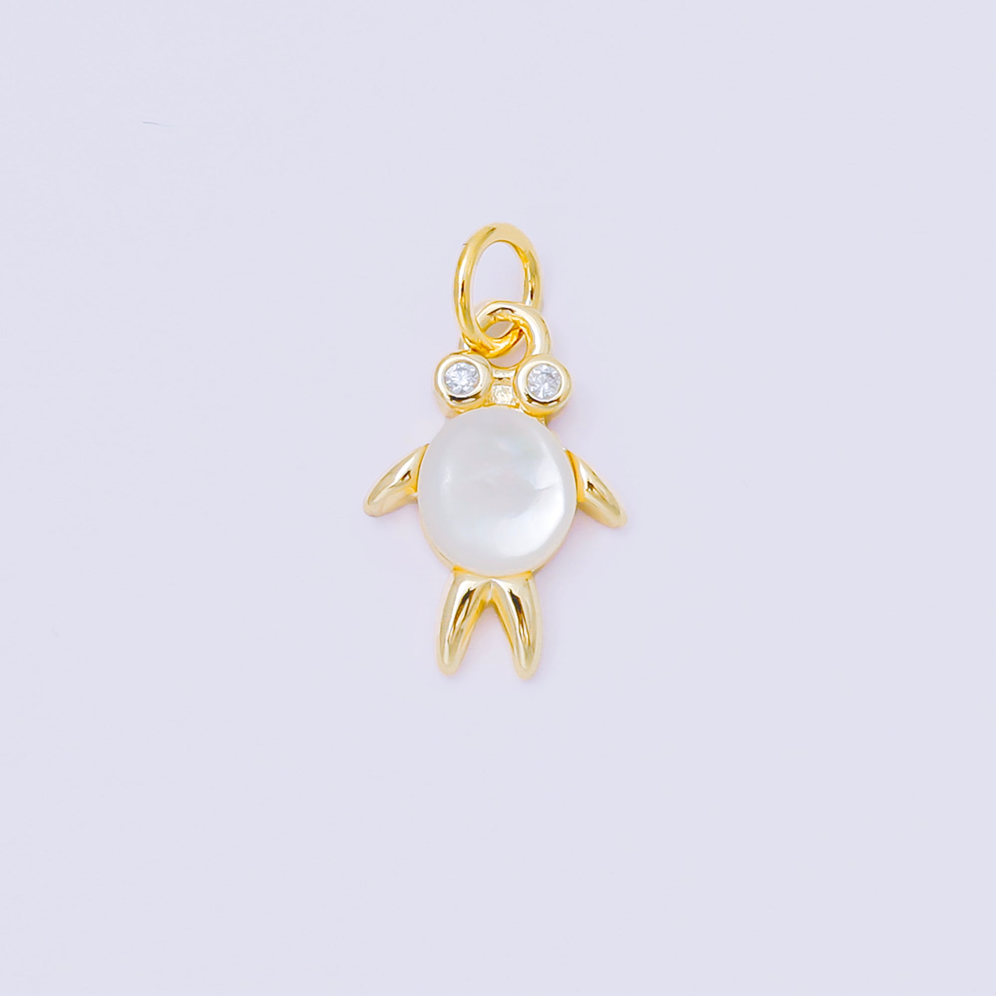 24K Gold Filled 14mm Round CZ Under the Sea Turtle Shell Pearl Charm | AC1588