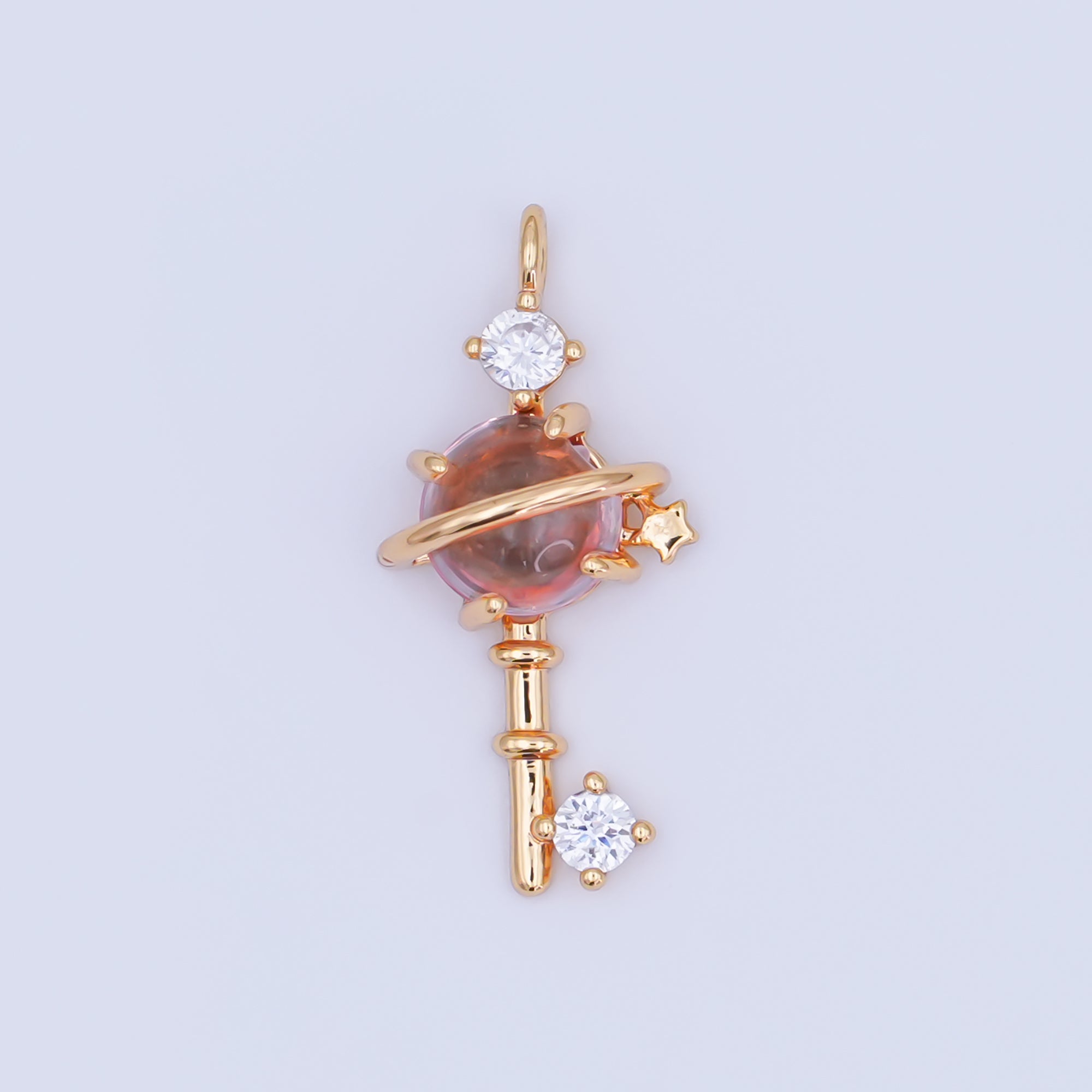 24K Gold Filled 20mm Clear Round CZ Key to the Galaxy Charm | AC1594