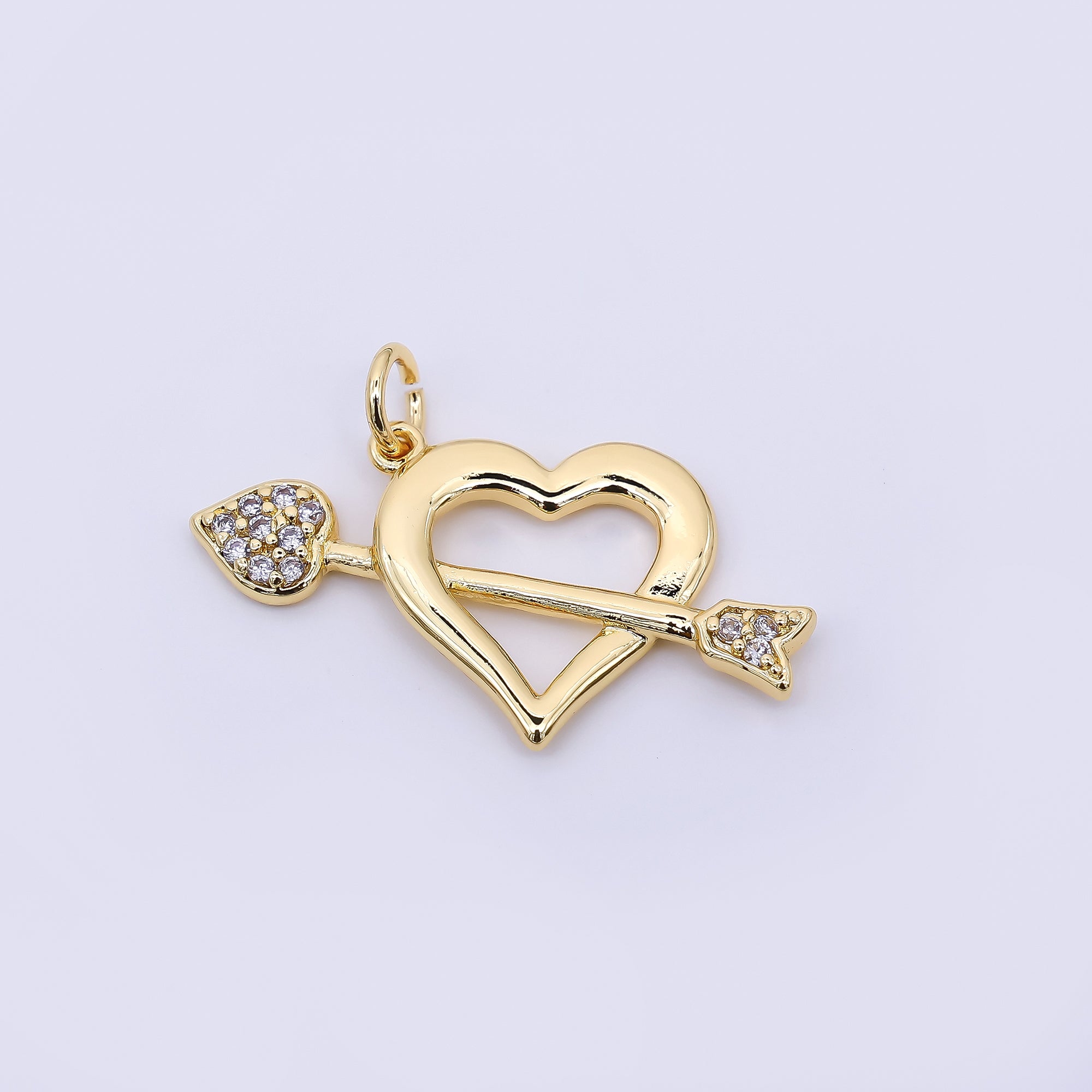 24K Gold Filled 15.5mm Arrowed Heart Shoot Cupid Drop Charm in Gold & Silver | AC1597
