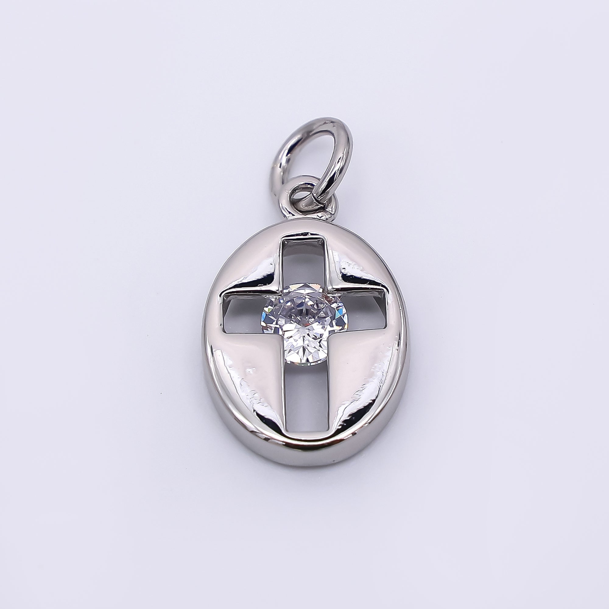 24K Gold Filled 14mm Round CZ Open Christian Cross Coin Charm in Gold & Silver | AC1598