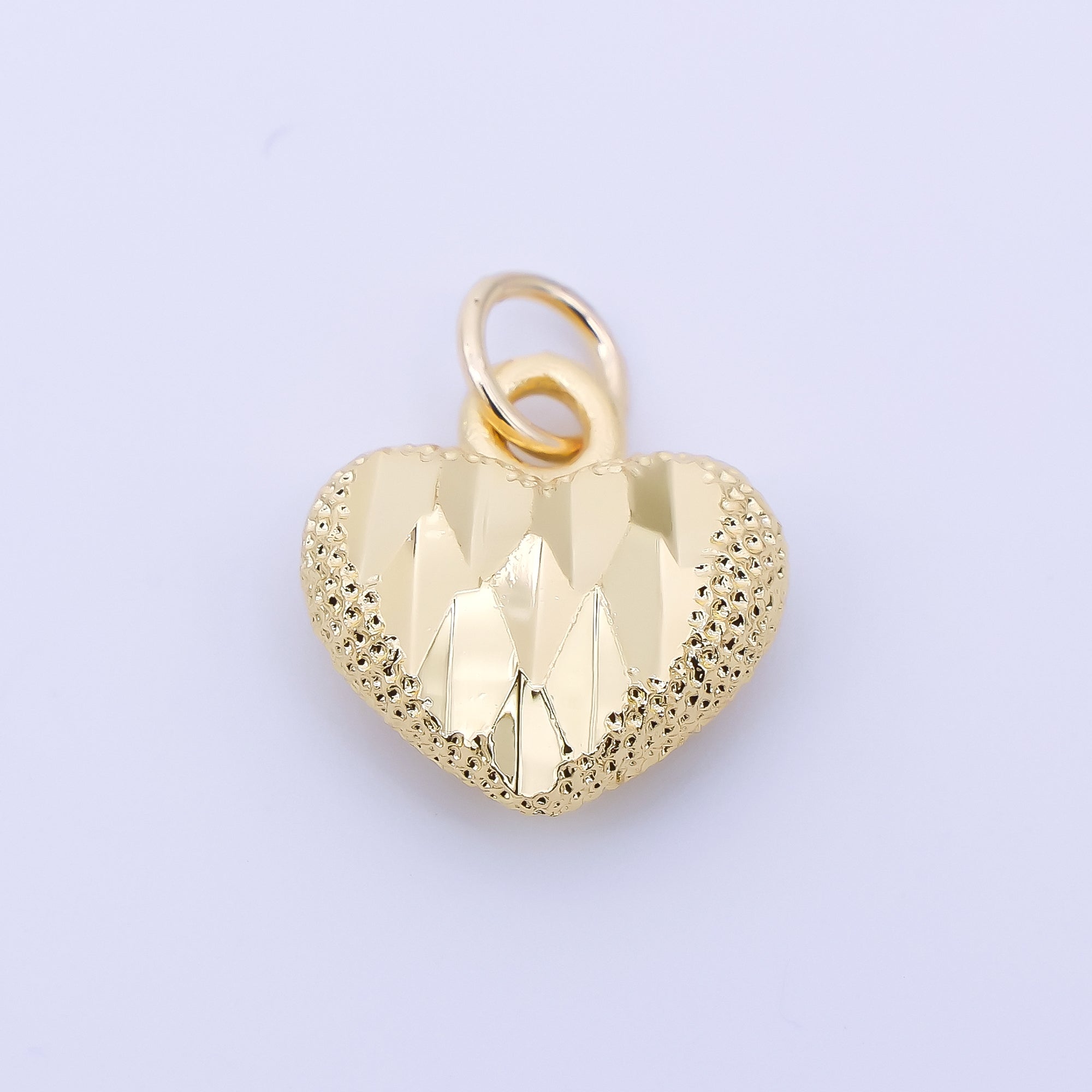 24K Gold Filled 13mm Dotted Textured Heart Charm in Gold & Silver | AC1601