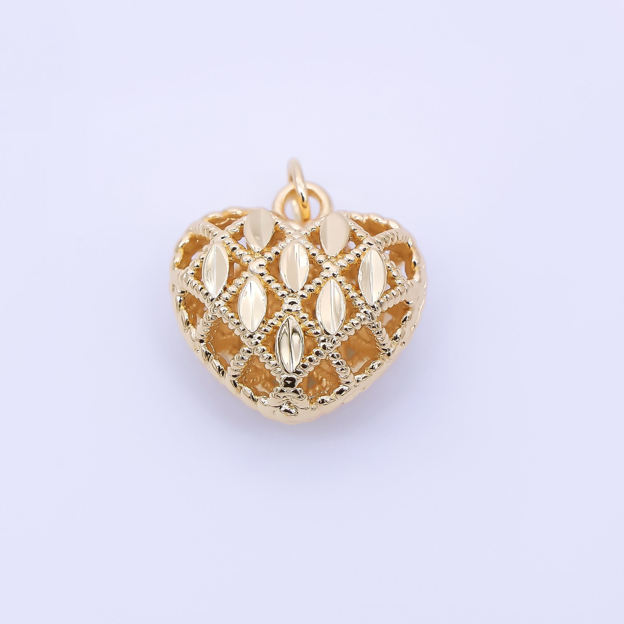 24K Gold Filled 16mm Filigree Heart Multidimensional Charm | AC1602
