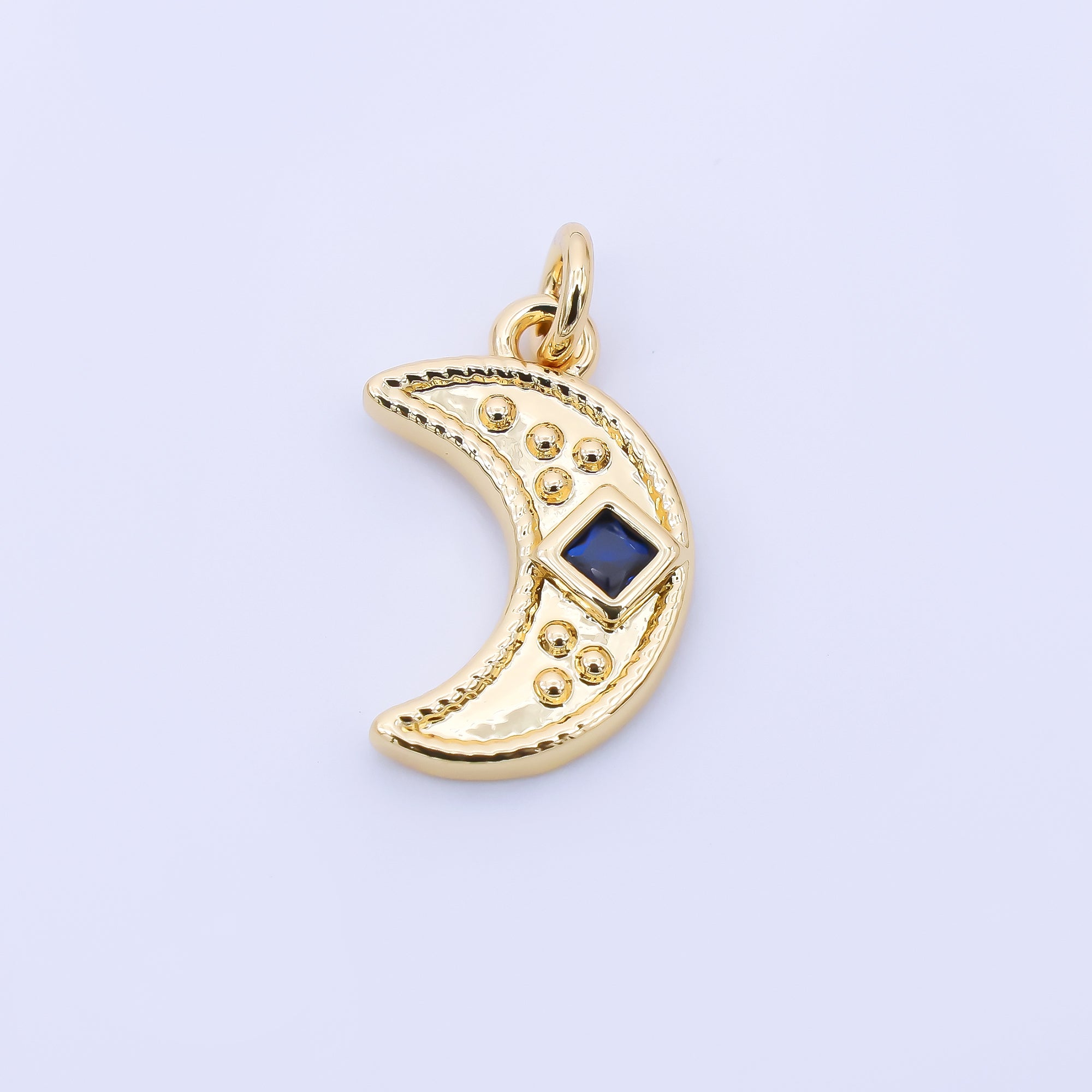 24K Gold Filled 14mm Purple Square CZ Celestial Crescent Moon Charm | AC1609