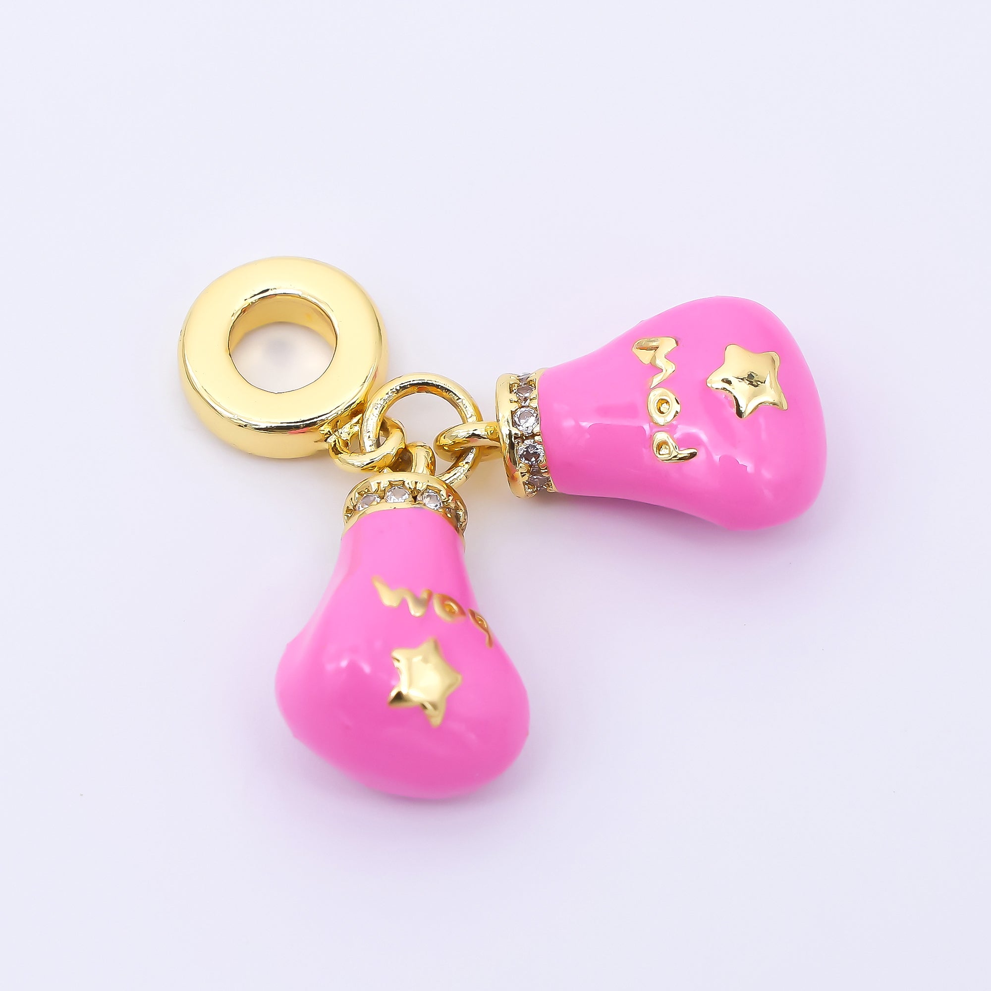 24K Gold Filled Pink Enamel Micro Paved CZ Boxing Glove Sports Drop Rondelle Charm | AC1615