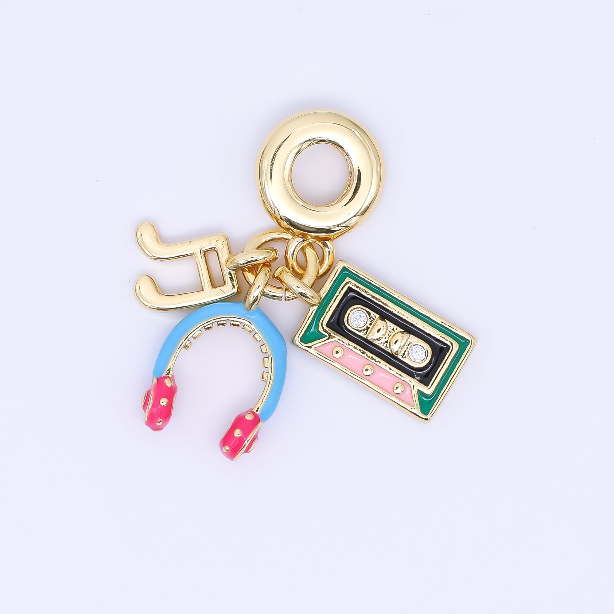 24K Gold Filled Music Note Tape Headphones Drop Rondelle Charm | AC1617