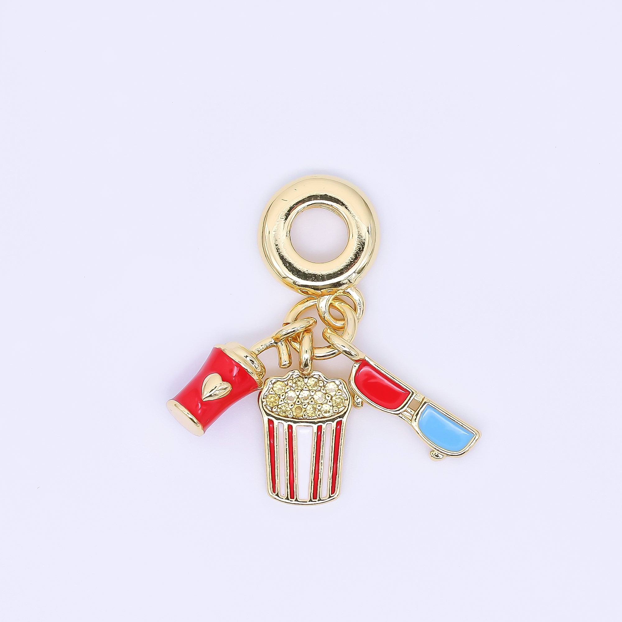 24K Gold Filled Movie Theatre Glasses Popcorn Soda Enamel Drop Rondelle Charm | AC1619