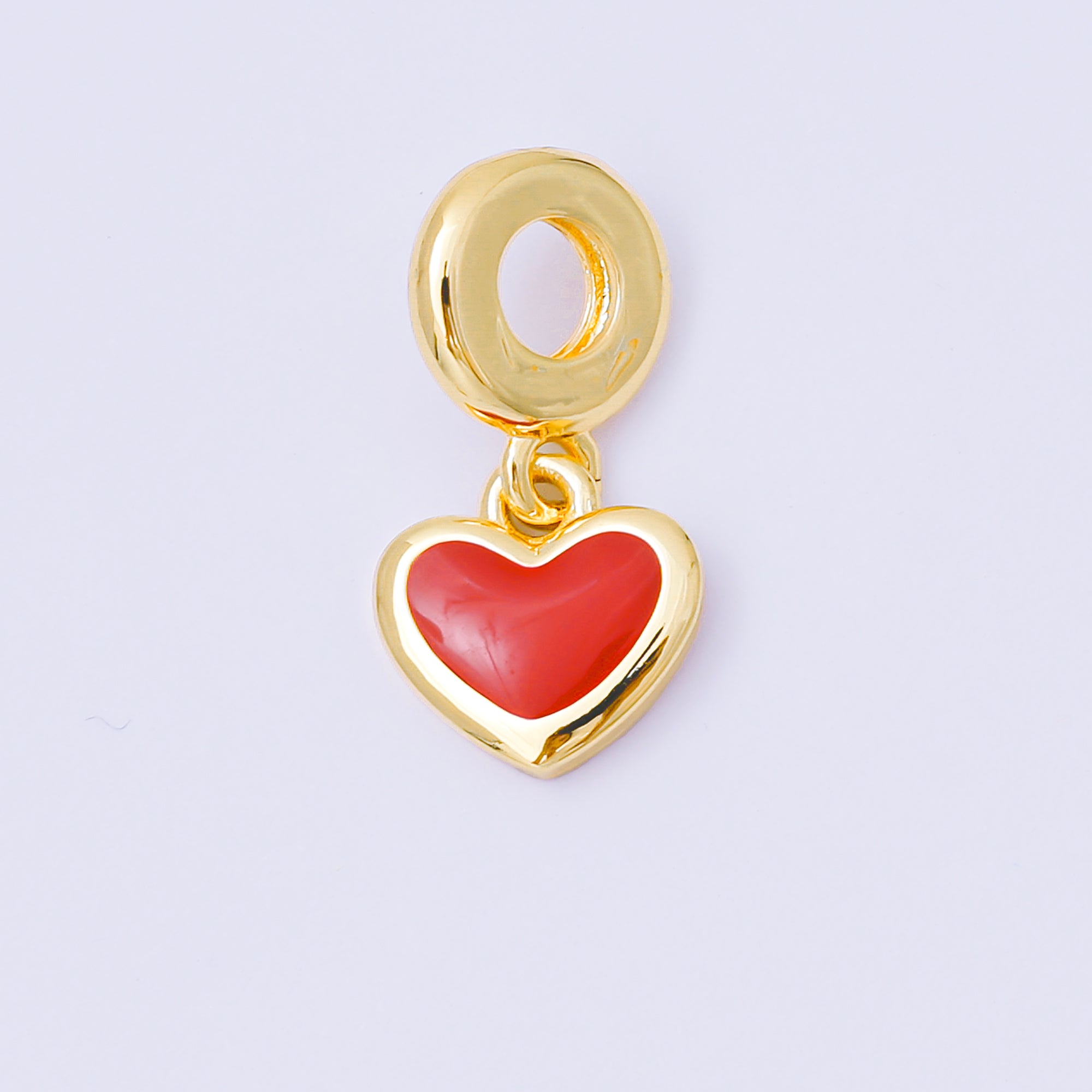 24K Gold Filled 11mm Red, Black, & White Enamel Heart Rondelle Drop Charm | AC1630 AH636