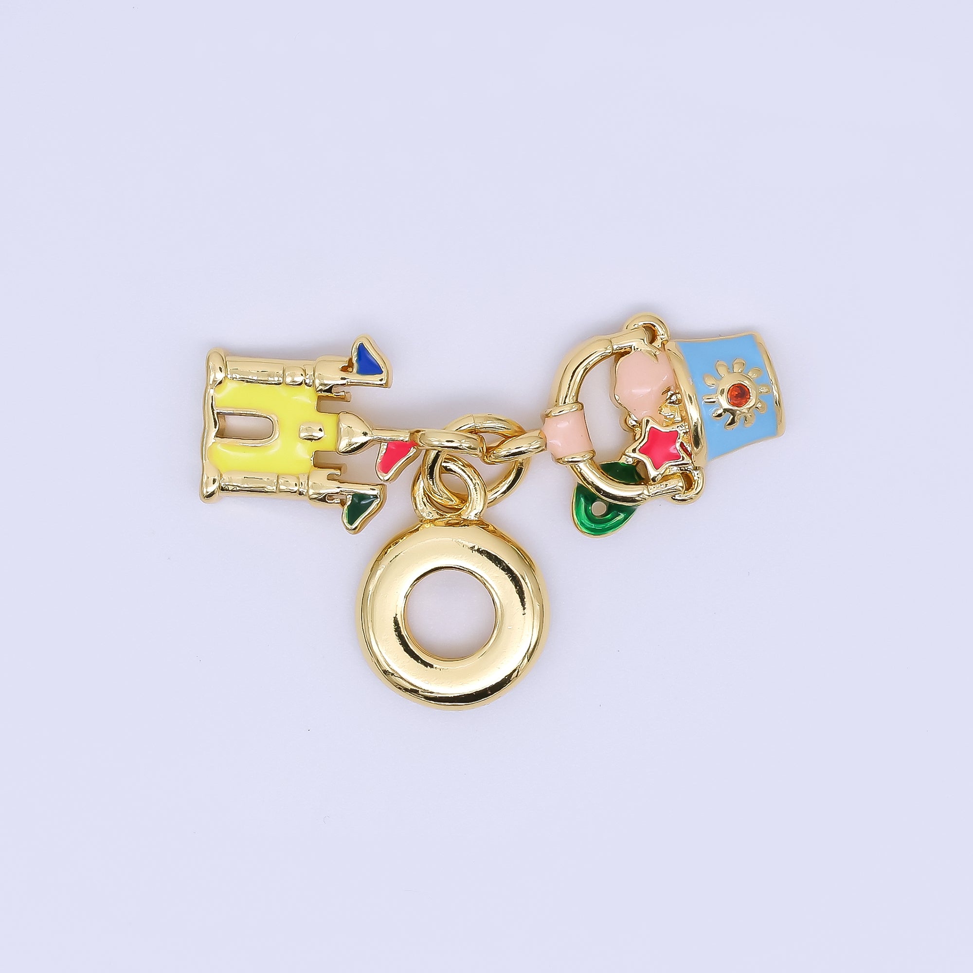 24K Gold Filled 16mm Sandcastles, Sand Bucket Beach Set Rondelle Drop Charm | AC1635