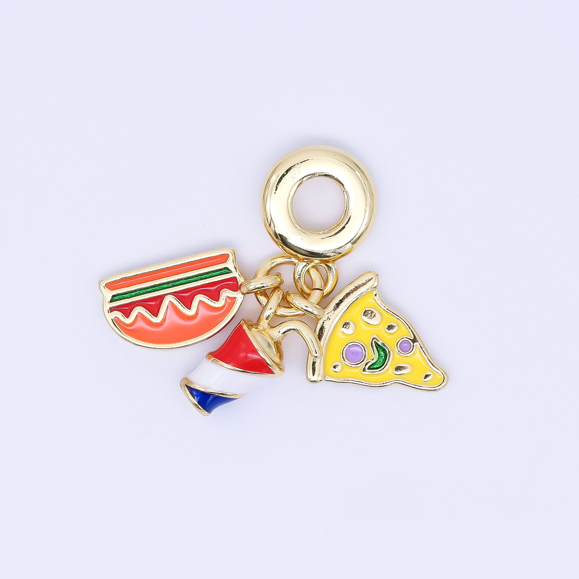 24K Gold Filled Fast Food Pizza Soda Burger Enamel Drop Rondelle Charm | AC1638