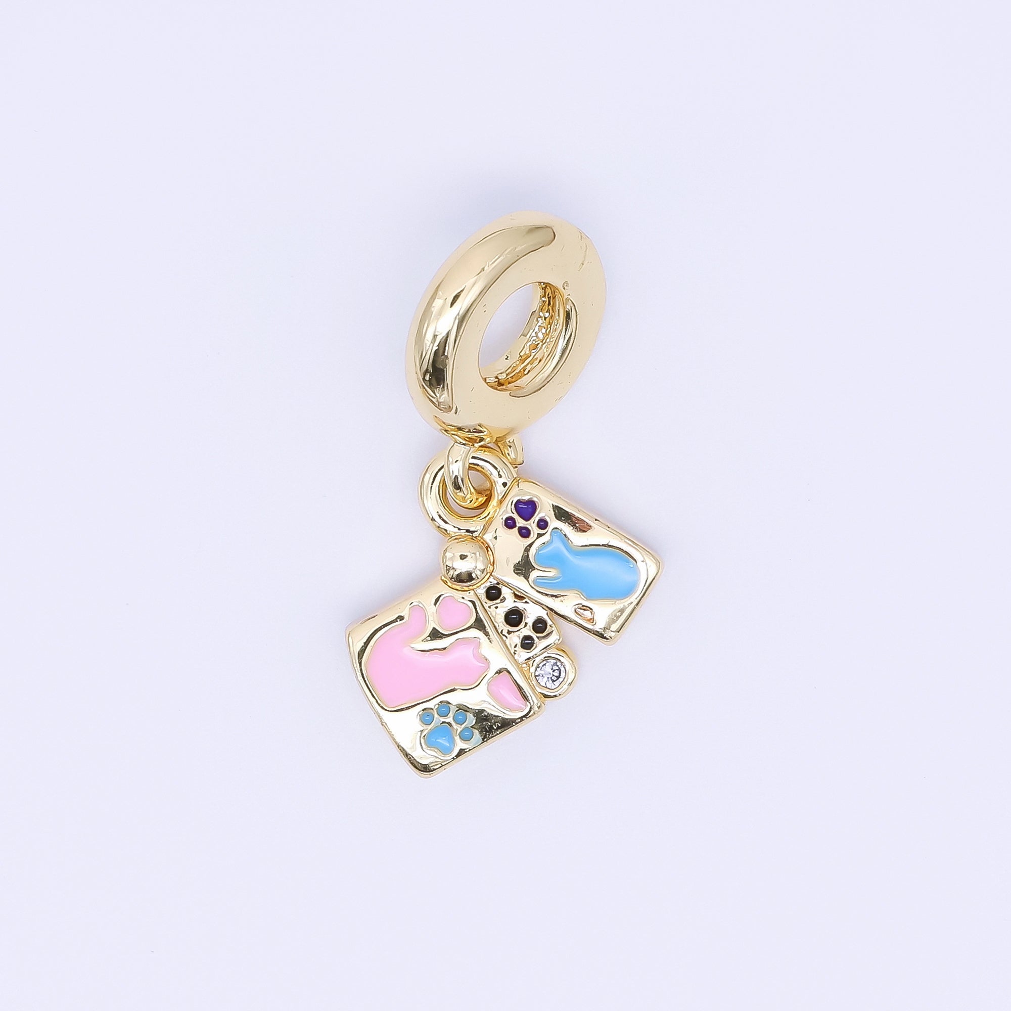 24K Gold Filled Cat Kitten Pet Enamel Drop Rondelle Pendant | AC1641