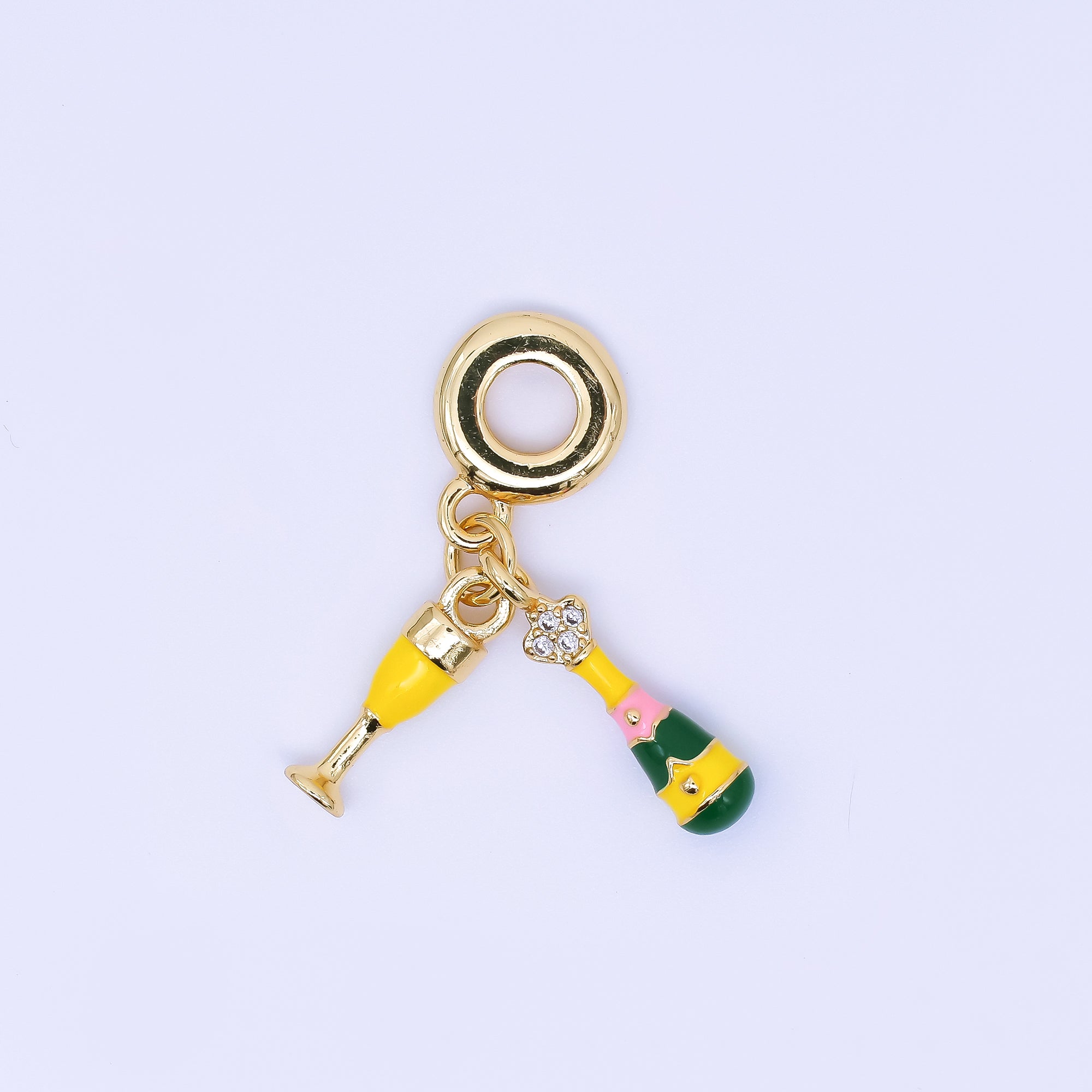 24K Gold Filled 15mm Bottle Juice & Glasses Set European Style Rondelle Bail Drop Charm | AC1645