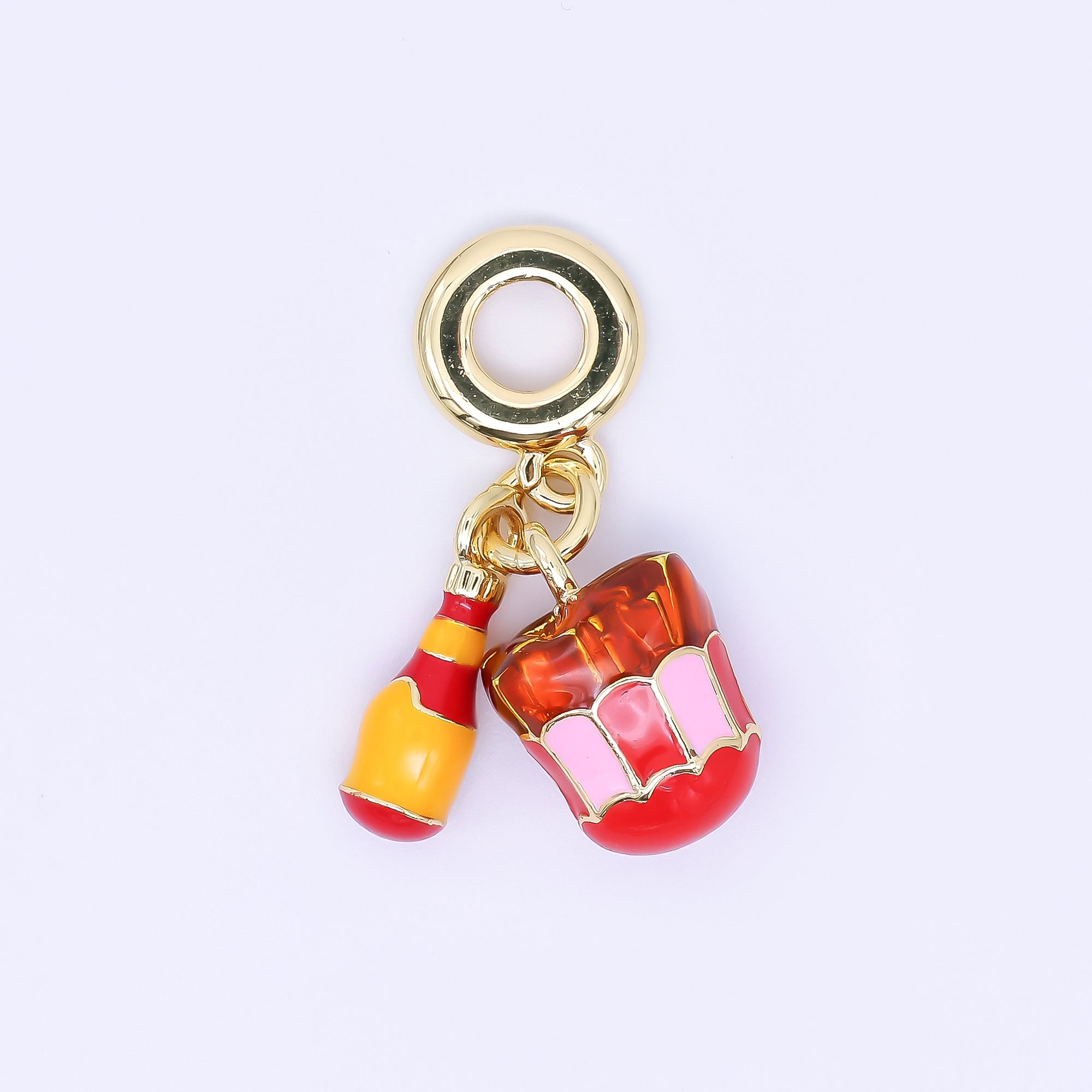 24K Gold Filled 15mm European Style Rondelle Bail Droped Enamel Ketchup Bottle & Popcorn Bucket Charm | AC1648