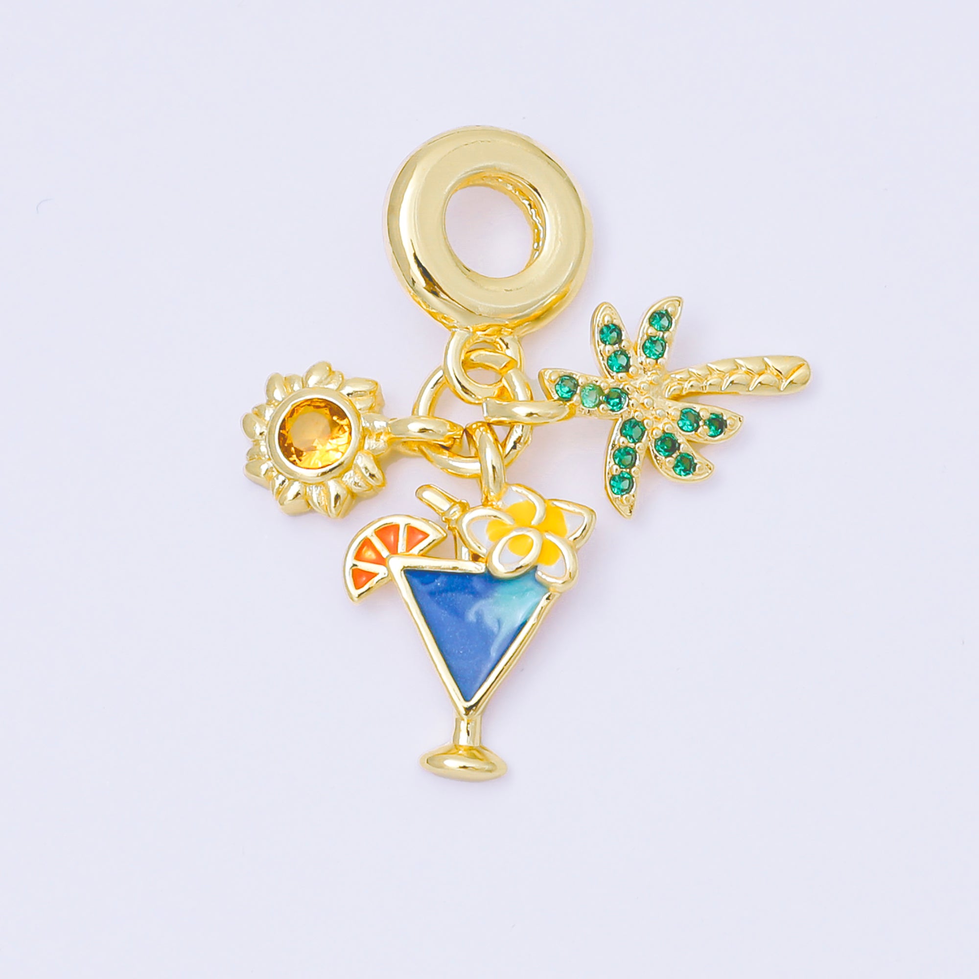 24K Gold Filled Palm Tree Martini Sun Summer Drop Rondelle Charm | AC1653