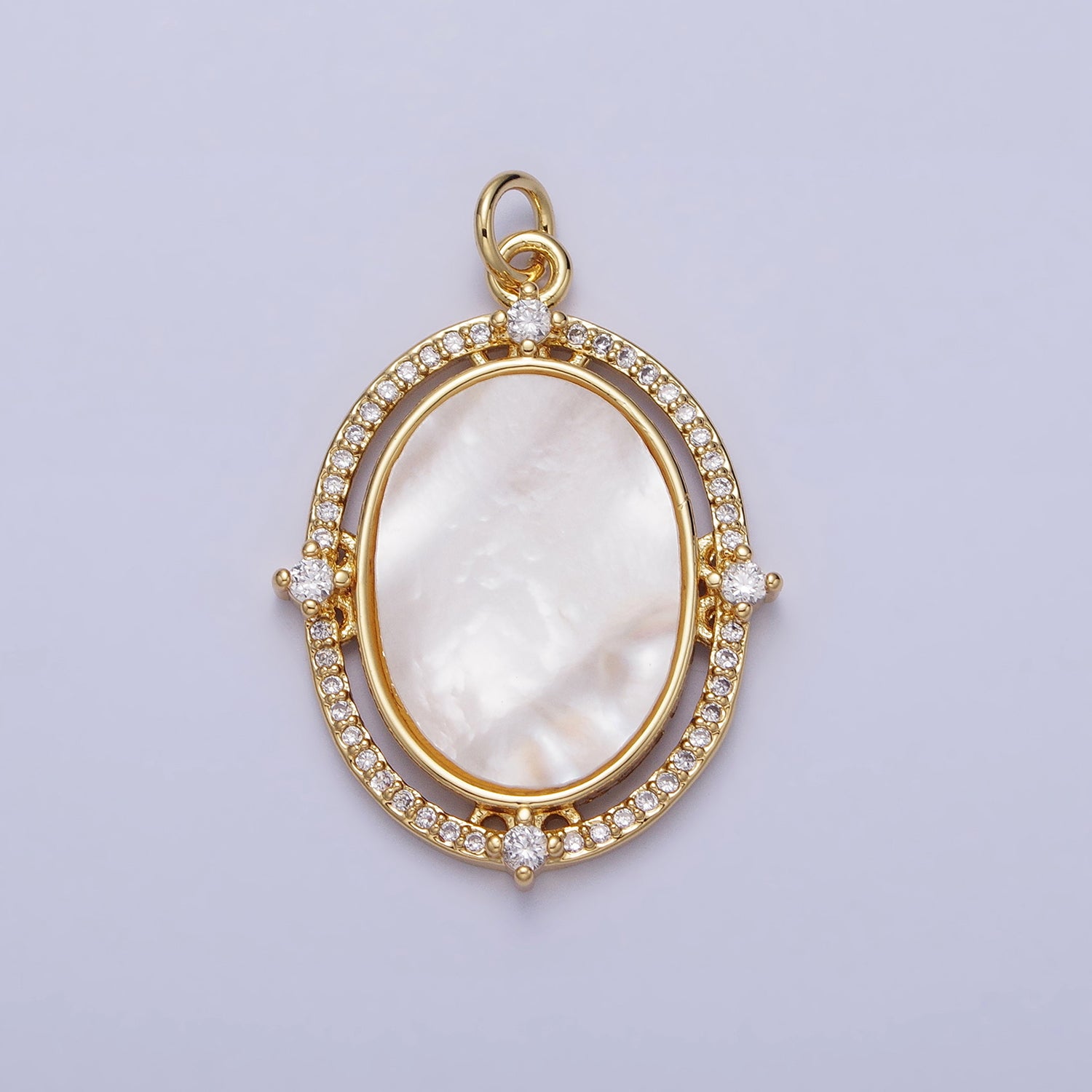 Oval pearl pendant micro pave oval geometric charm in 14k gold filled with clear cz stone for necklace charm supply ac365