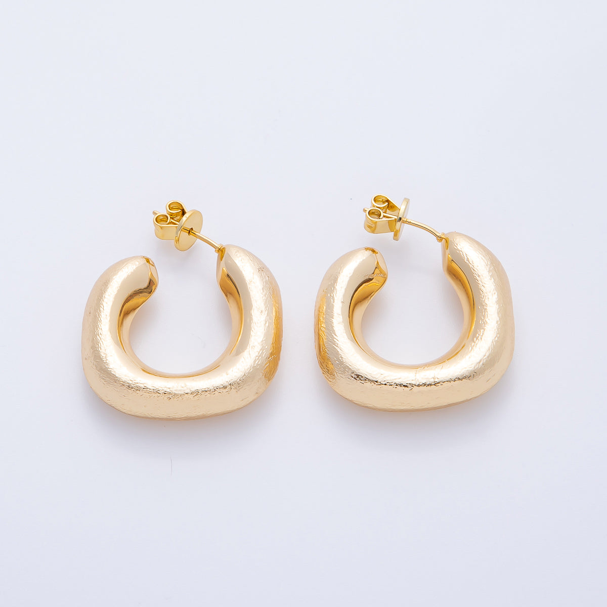 18K Gold Filled Mini Sculpture C-Shaped Hoop Earrings | AD1589