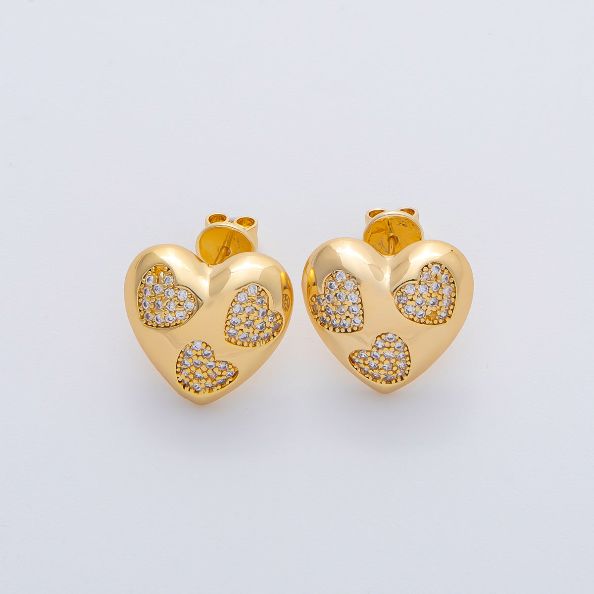 18K Gold Filled 16mm Micro Paved CZ Heart Cluster Heart Stud Earrings | AD1598