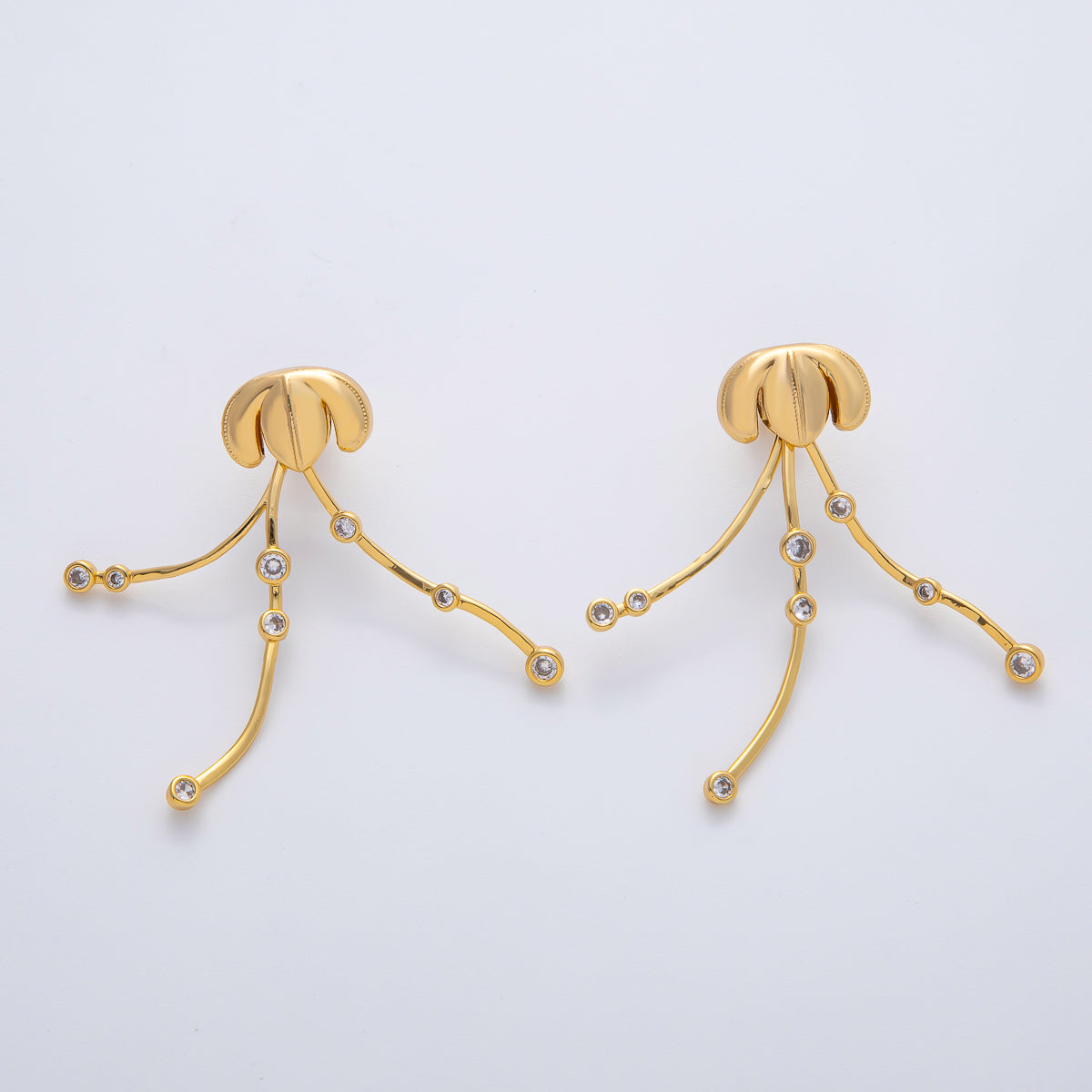 18K Gold Filled Clear CZ Jellyfish Drop Stud Earrings | AD1606