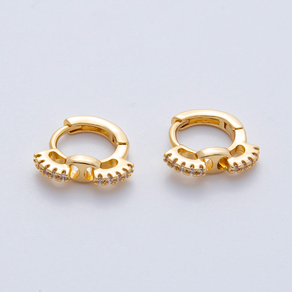 18K Gold Filled 13mm Micro Paved CZ Anchor Link Cartilage Huggie Earrings | AD1617