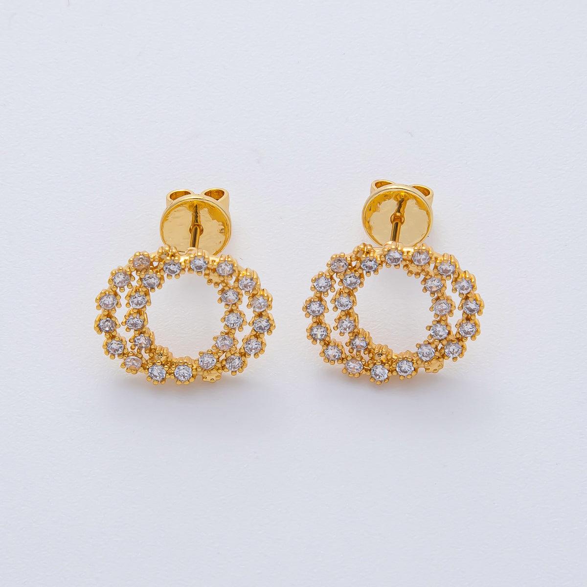 18K Gold Filled 15.5mm Clear CZ Double Circular Open Round Stud Earrings | AD1619