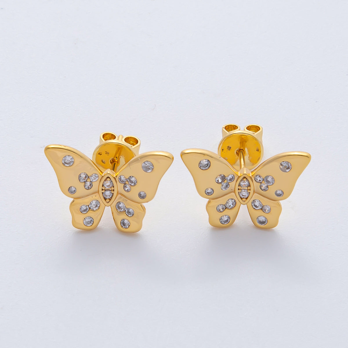 18K Gold Filled 12mm Clear CZ Dotted Butterfly Stud Earrings | AD1622