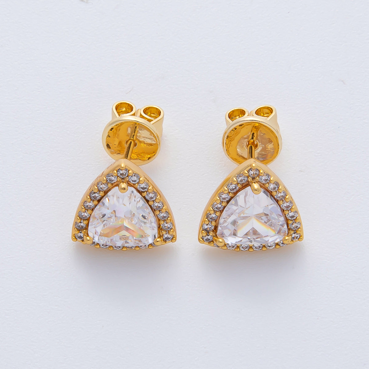 18K Gold Filled 10.5mm Clear Micro Paved CZ Triangle Stud Earrings | AD1624