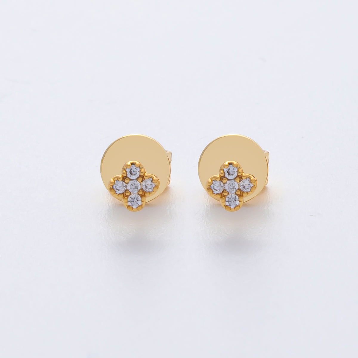 18K Gold Filled 4.5mm Clear CZ Quatrefoil Dainty Stud Earrings | AD1625