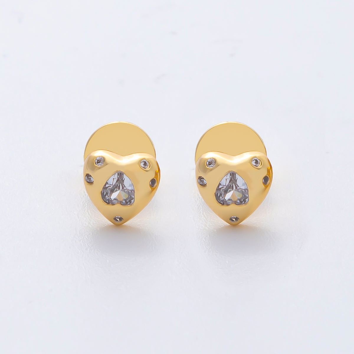 18K Gold Filled Clear CZ Dotted Heart Mini Stud Earrings | AD1634