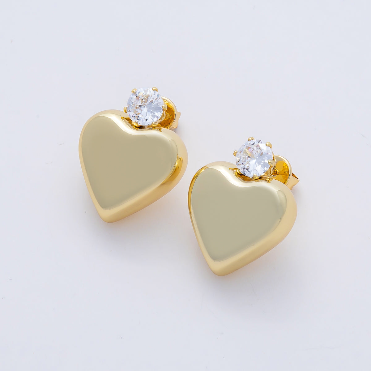 18K Gold Filled 24mm Clear CZ Heart Minimalist Stud Earrings | AD1653