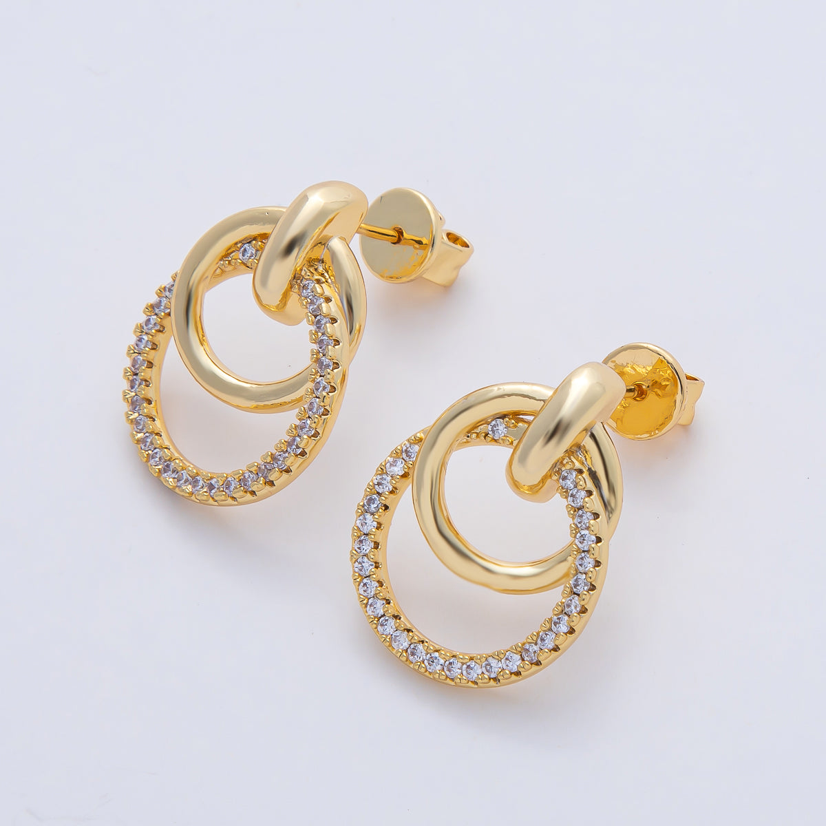 18K Gold Filled 22.5mm Micro Paved CZ Circular Knot Doorknocker Drop Stud Earrings | AD1658