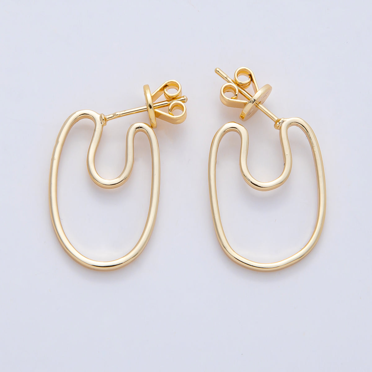 18K Gold Filled 23mm Geometric Minimalist Open Drop Stud Earrings | AD1663