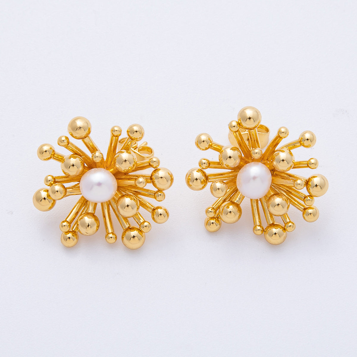 18K Gold Filled 24mm Shell Pearl Bubble Bar Burst Stud Earrings | AD1684