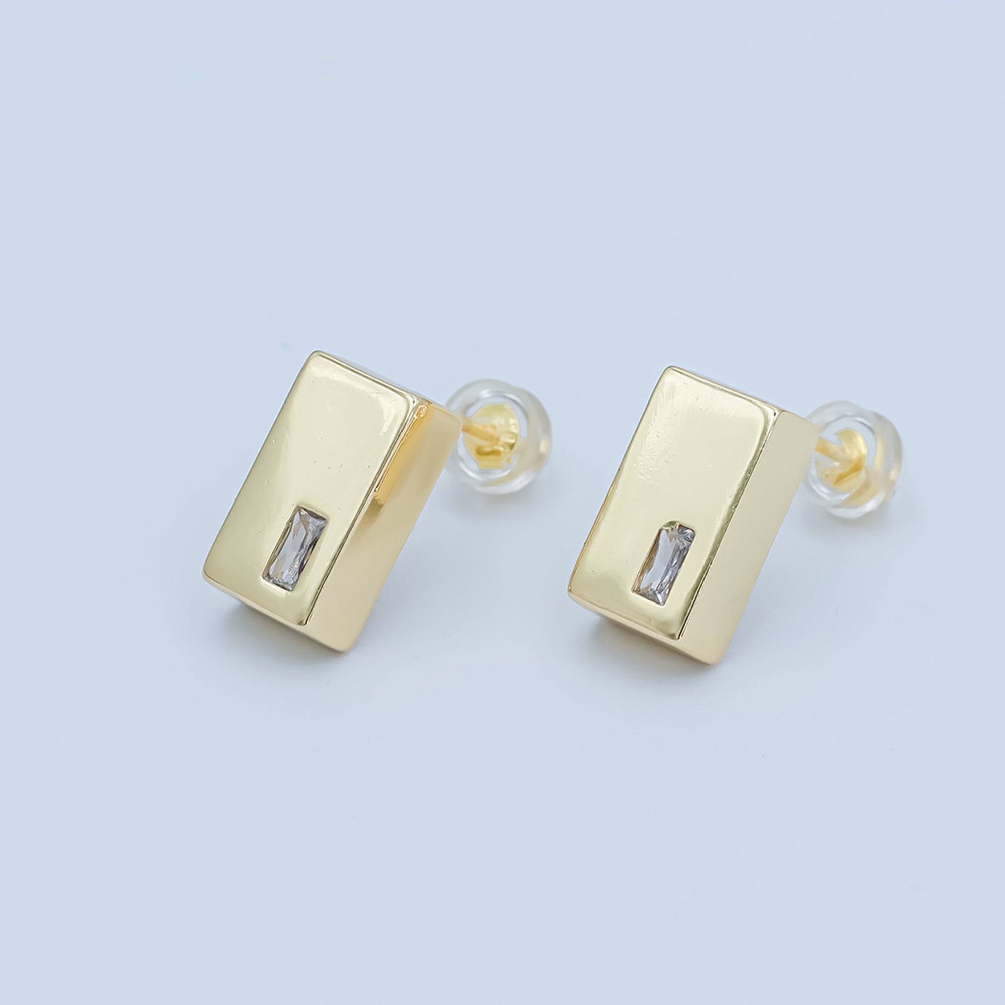 24K Gold Filled Baguette CZ Rectangular Stud Earrings | AD522