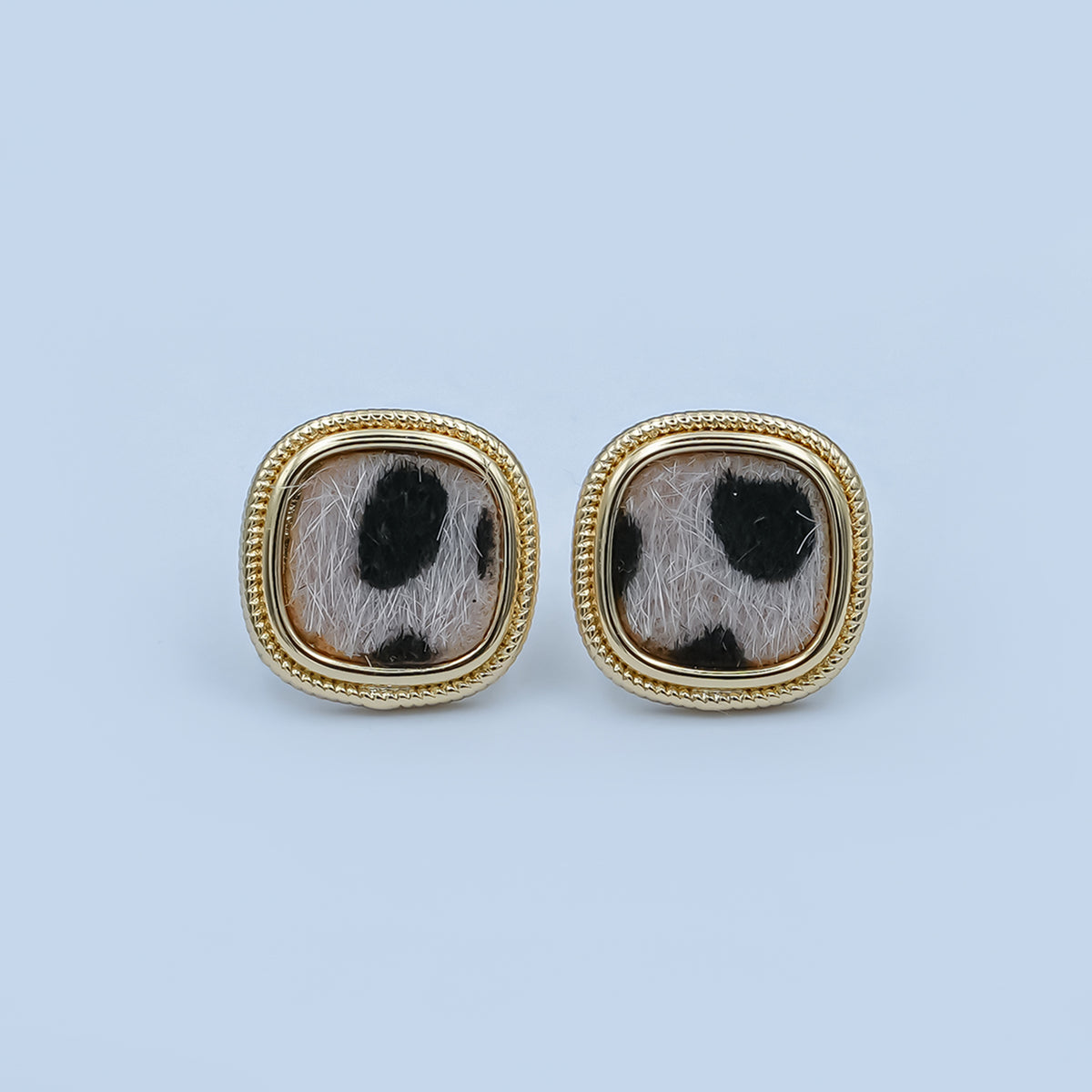 Animal Print Fur Snow Leopard Cheetah Square Bezel Stud Earrings in Gold & Silver | AE102 AE155