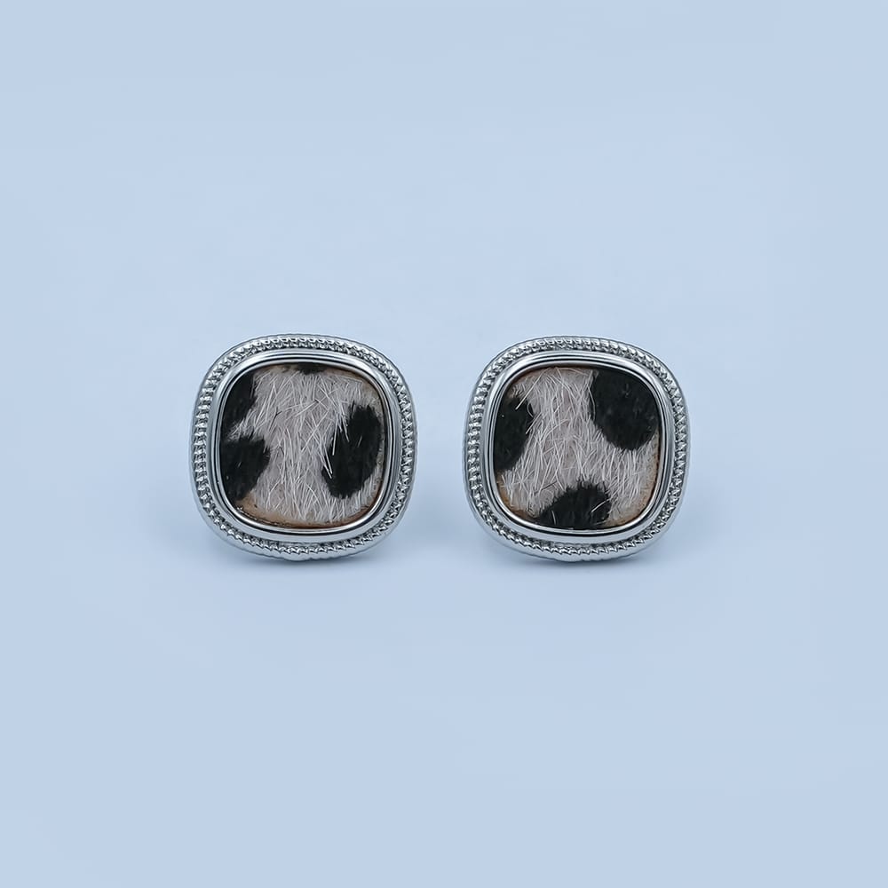 Animal Print Fur Snow Leopard Cheetah Square Bezel Stud Earrings in Gold & Silver | AE102 AE155