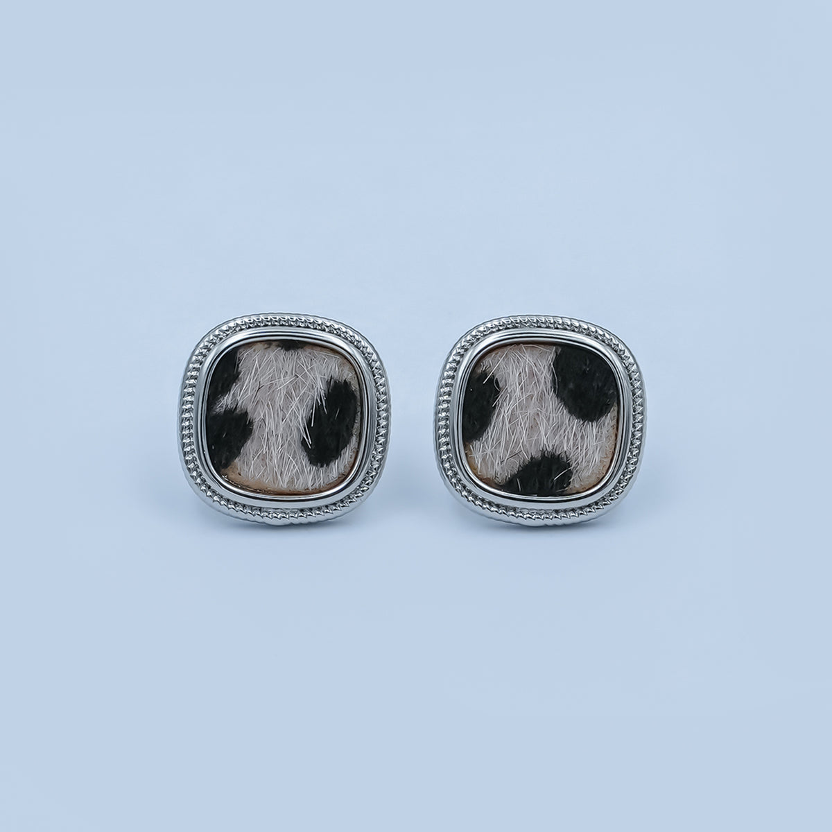 Animal Print Fur Snow Leopard Cheetah Square Bezel Stud Earrings in Gold & Silver | AE102 AE155