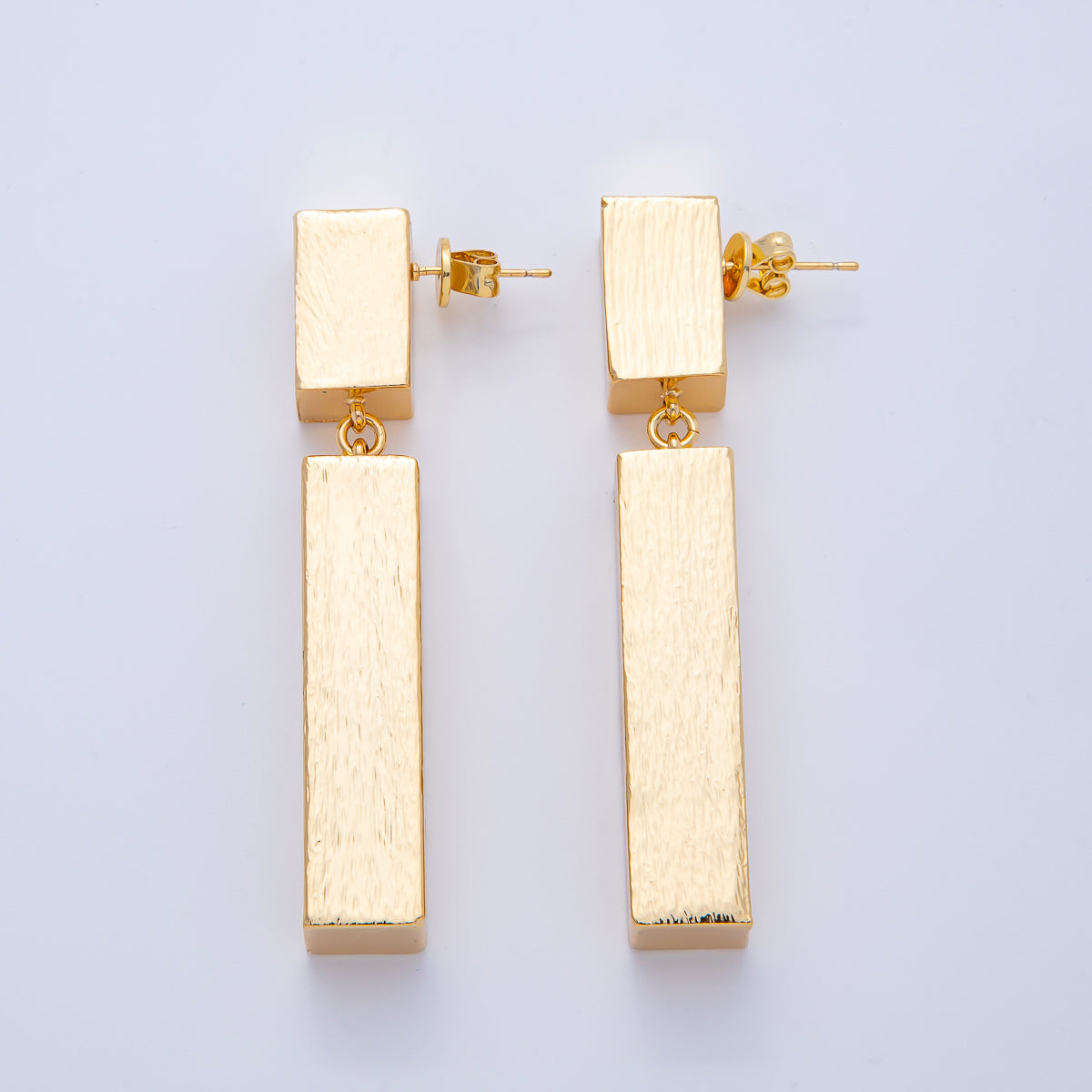 18K Gold Filled 64mm Textured Tube Geometric Drop Stud Earrings | AE314