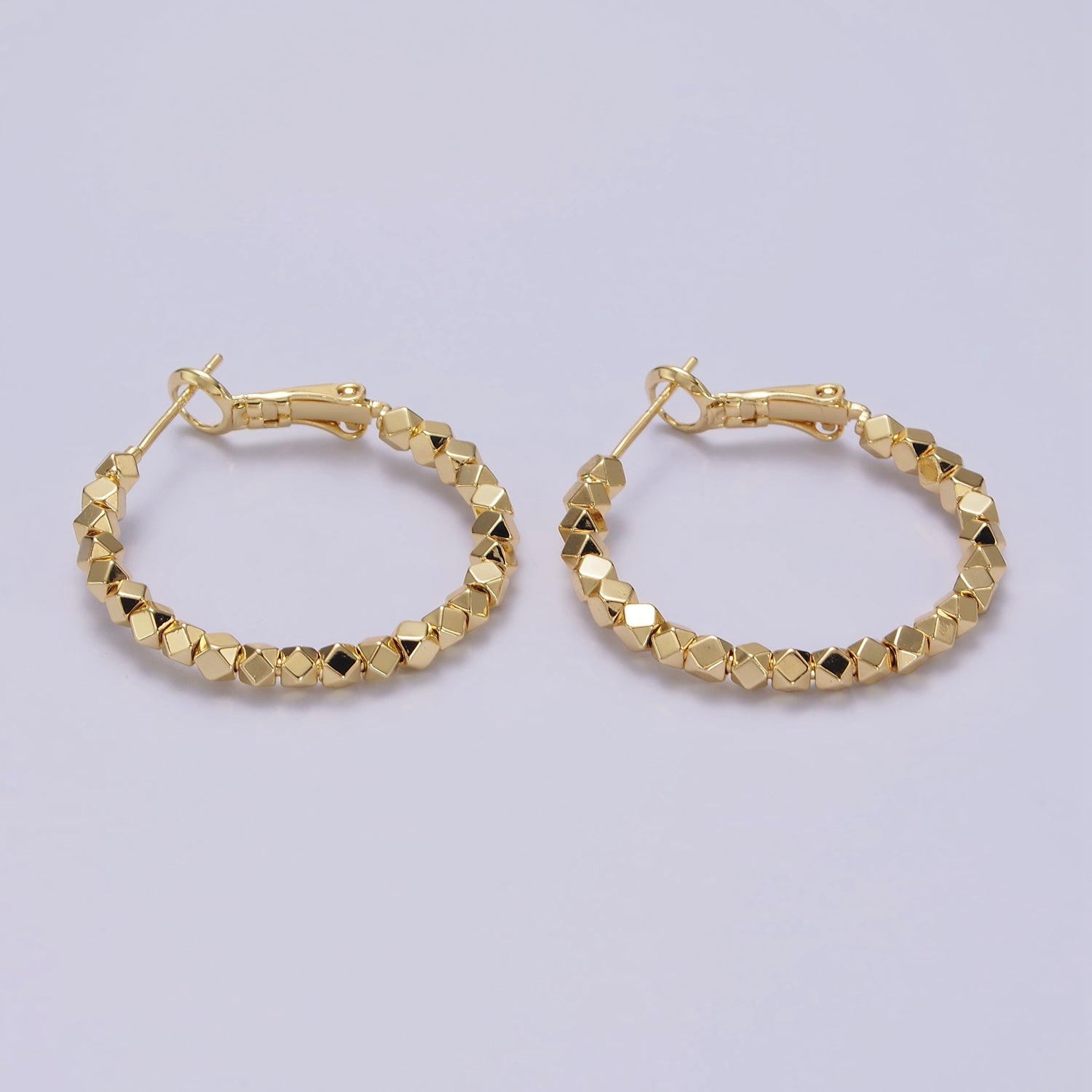 14K Gold Filled 30mm Geometric Bead Hinge Hoop Earrings | AE688