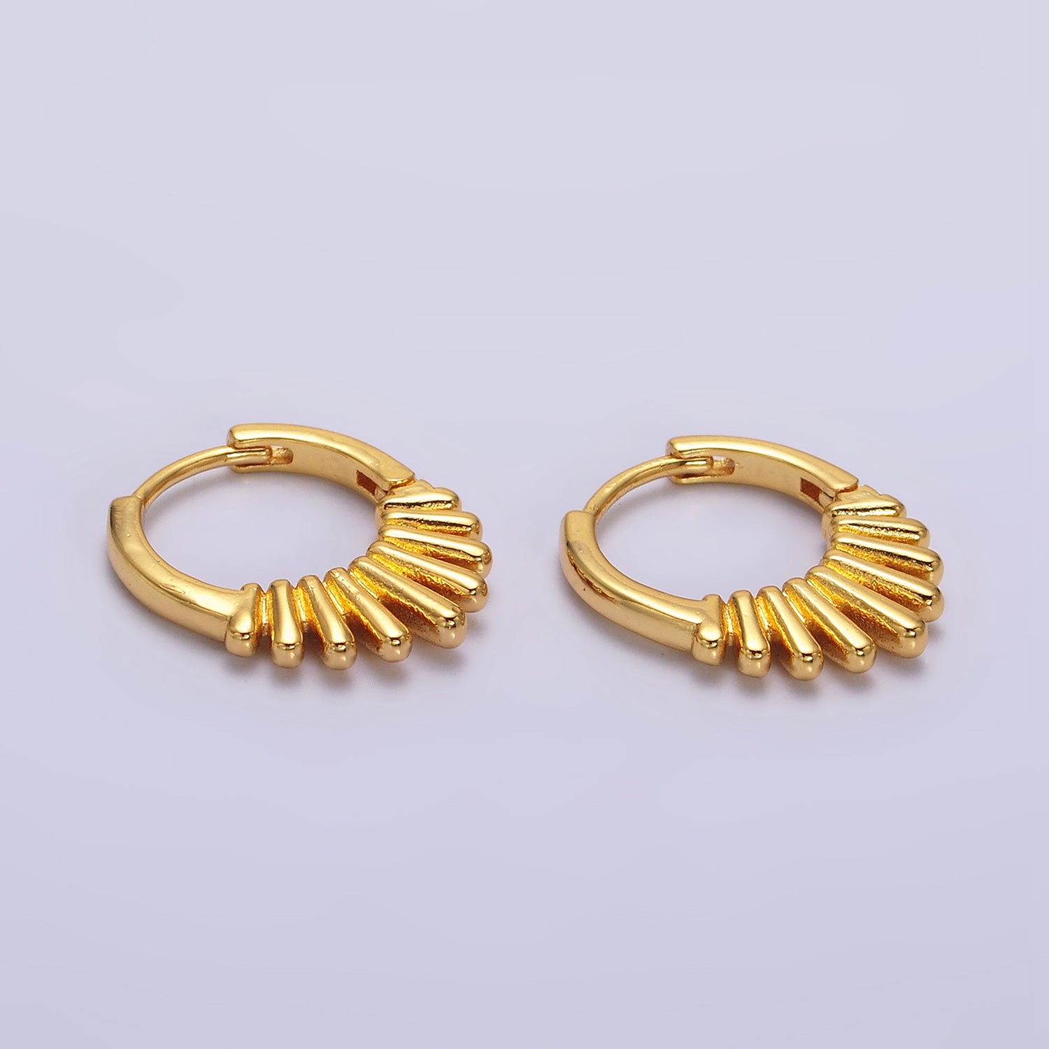 OS 24K Gold Filled Multiple Bar Geometric Sunburst 15mm Huggie Earrings | AE811