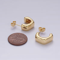 14K Gold Filled 15mm Hexagonal Minimalist C-Shaped Hoop Earrings | AE950 - DLUXCA