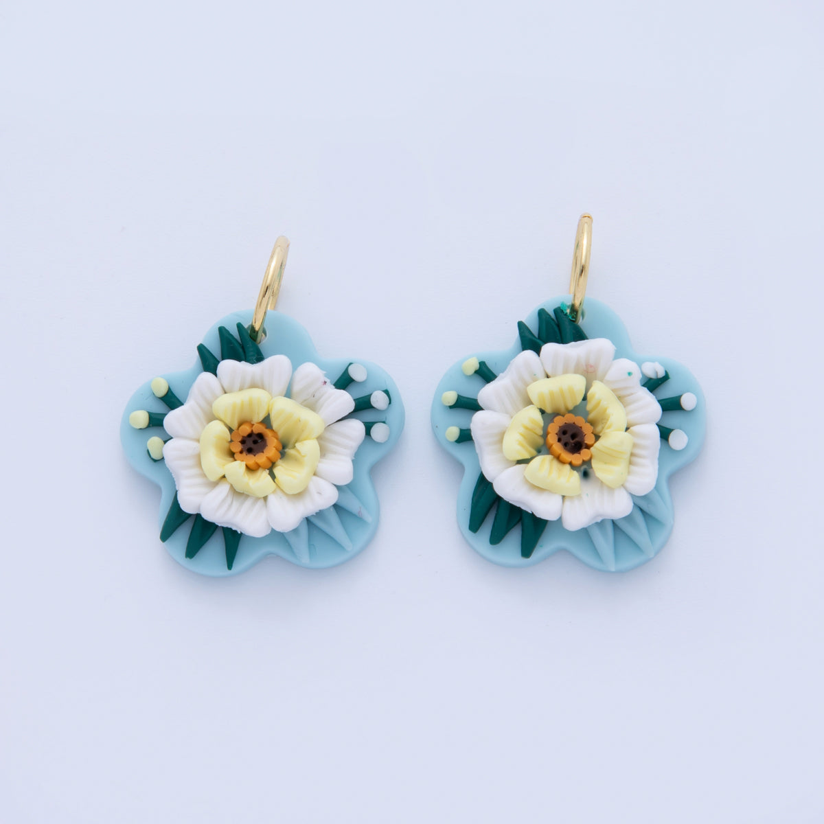 18K Gold Filled Multicolor Flower Blue Polymer Clay Charm | AF367