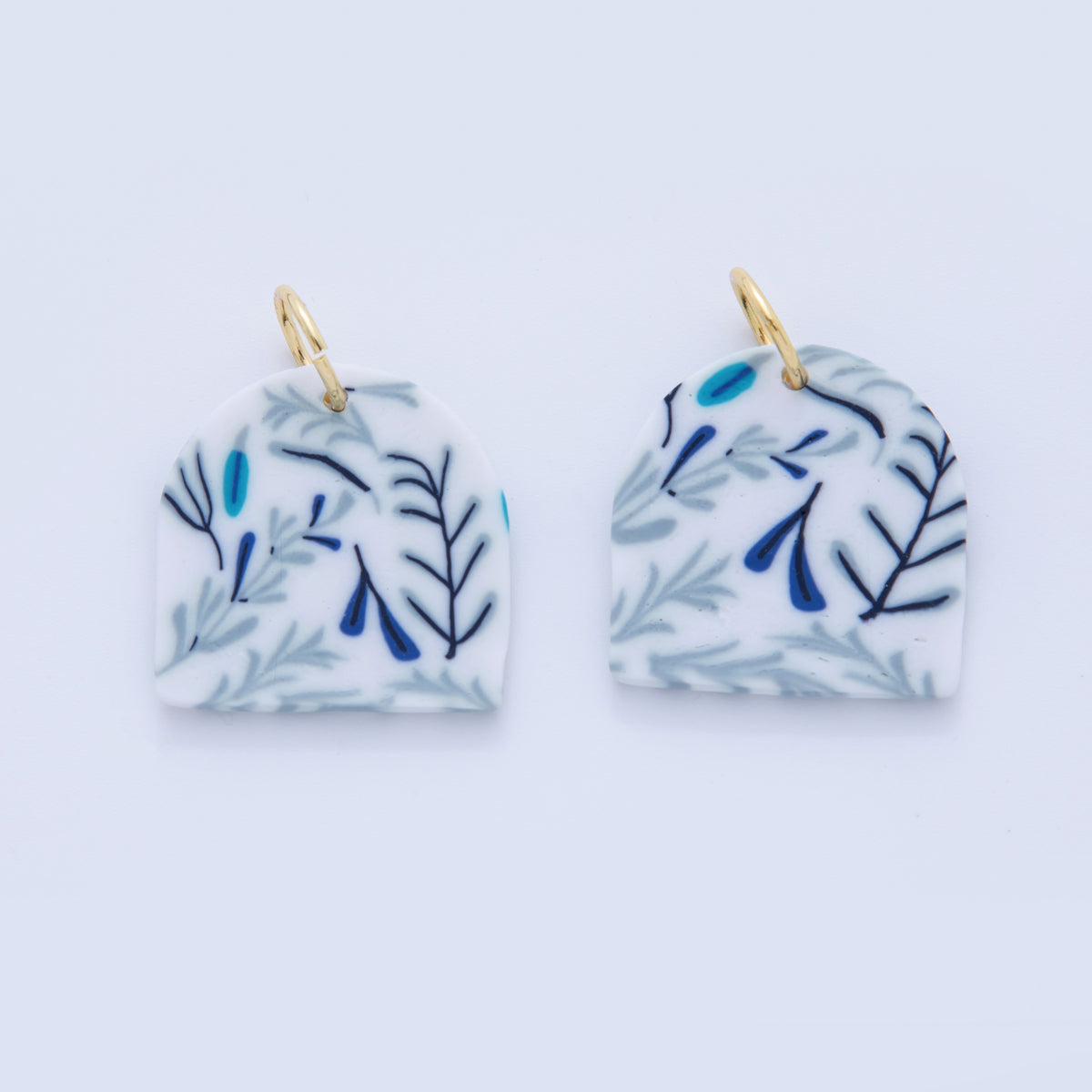 18K Gold Filled Blue Leaf Nature Polymer Clay White Charm | AF371
