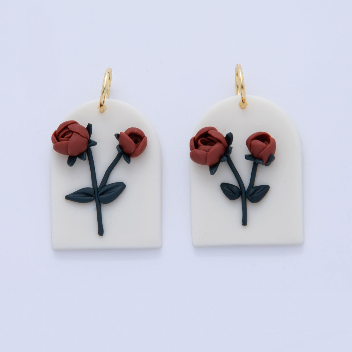 18K Gold Filled Red Rose Flower White Polymer Clay Charm | AF372