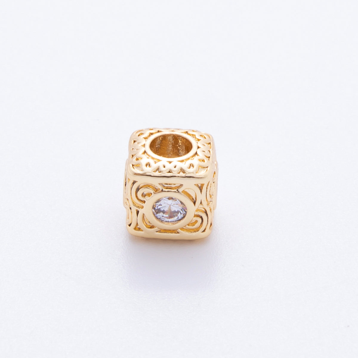 18K Gold Filled 7.5mm Clear, Green, Fuchsia CZ Artisan Geometric Square Bead | AF1020 AF1021