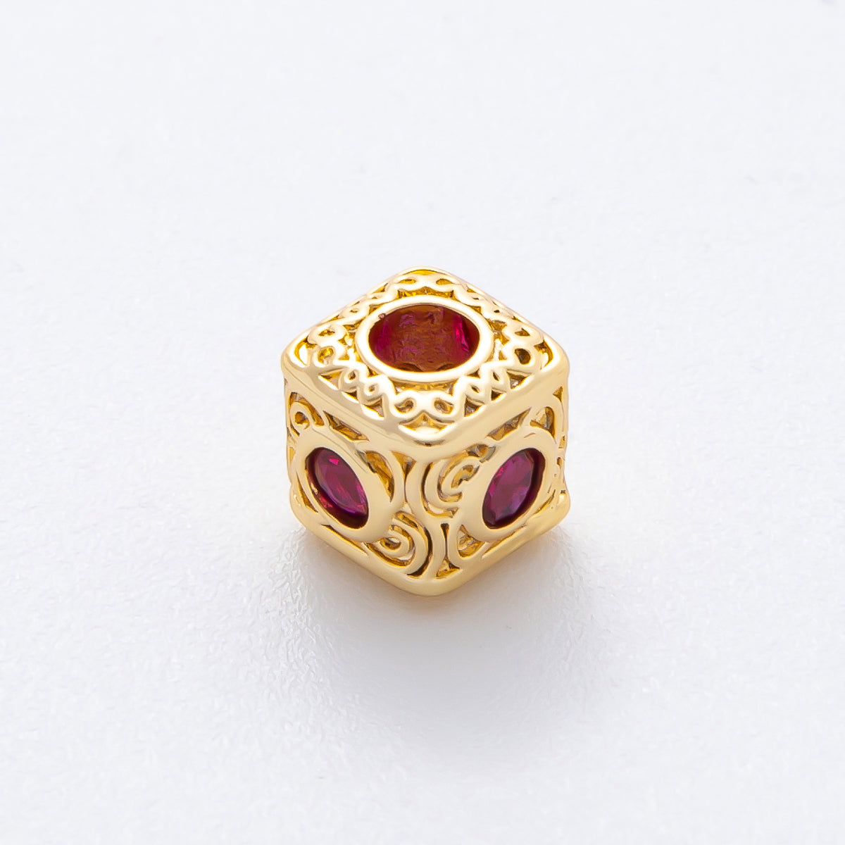 18K Gold Filled 7.5mm Clear, Green, Fuchsia CZ Artisan Geometric Square Bead | AF1020 AF1021