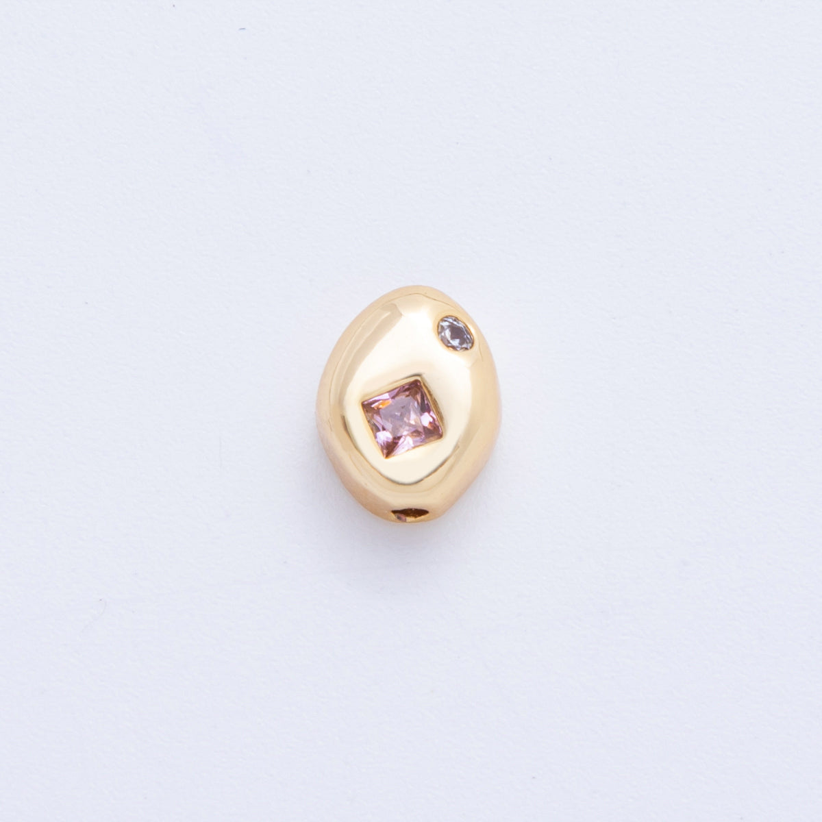 18K Gold Filled Clear, Pink Rhombus CZ Geometric Oval Bead | AF1022 AF1023