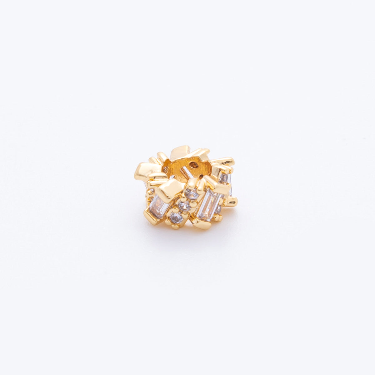 18K Gold Filled Clear CZ Baguette Micro Paved Geometric Rondelle Bead Spacer | AF1027