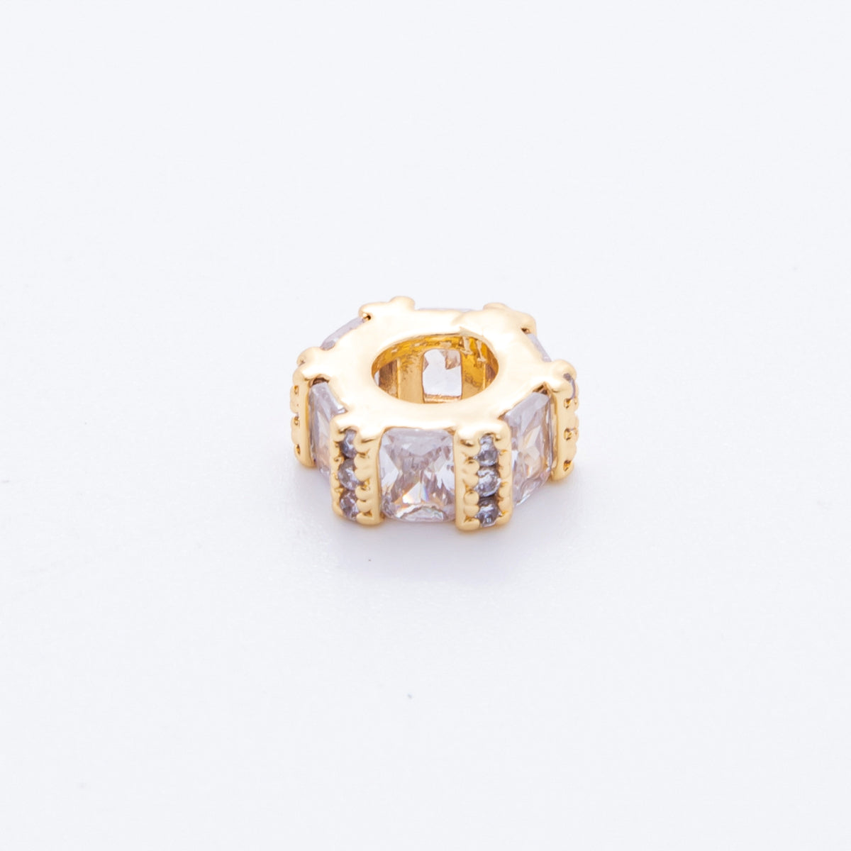 18K Gold Filled Clear CZ Baguette Micro Paved Rondelle Bead Spacer | AF1036